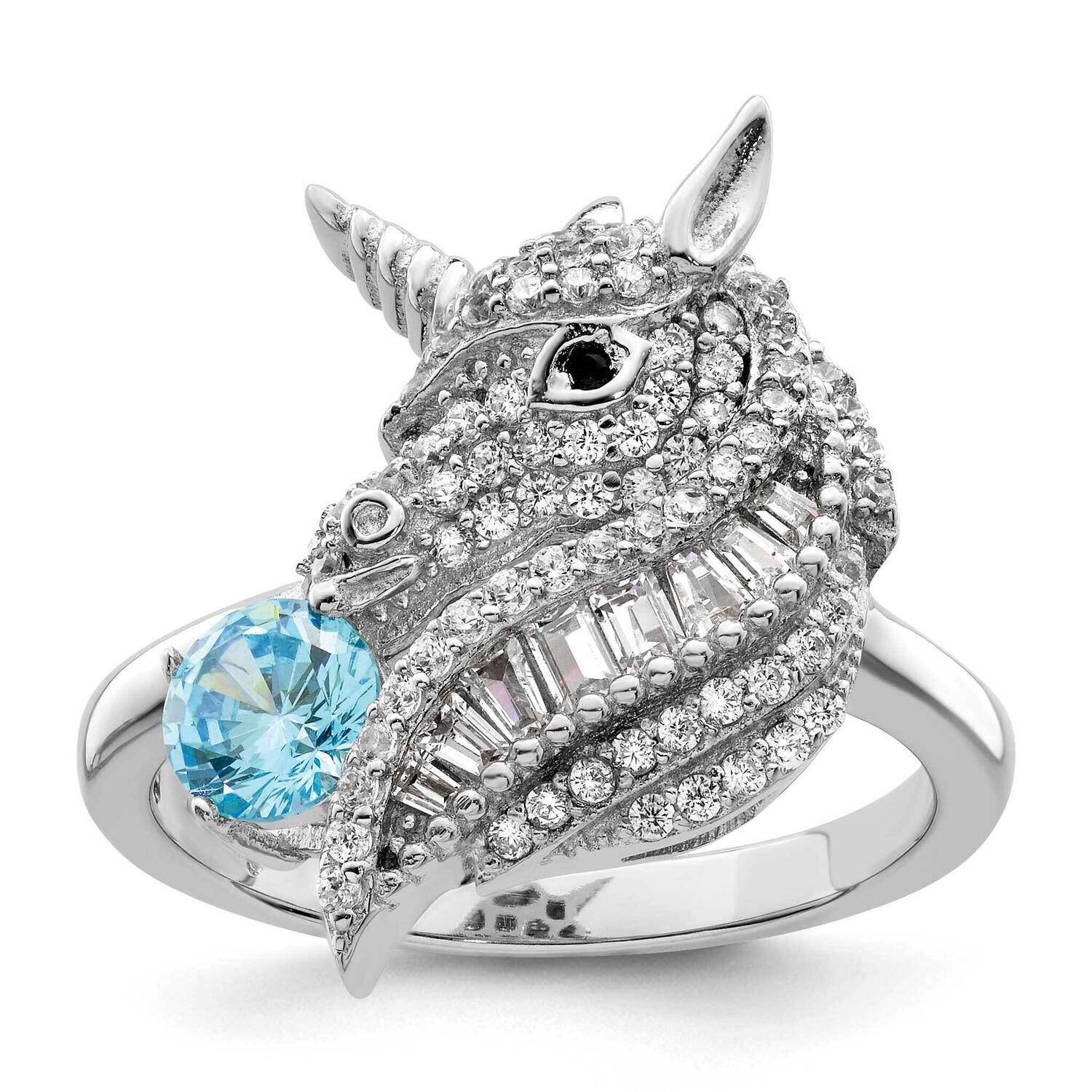 CZ Diamond Unicorn Ring Sterling Silver Rhodium-Plated Polished QR7221, MPN: QR7221,