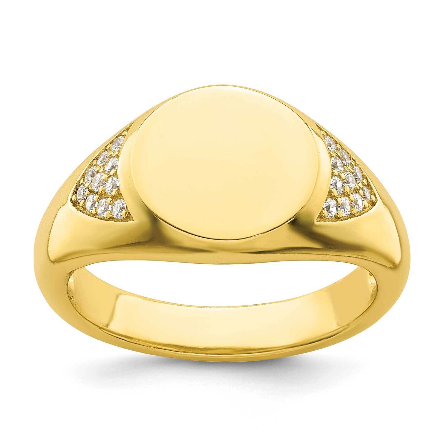 Gold-Tone Signet Ring Sterling Silver Cz Diamond QR7226, MPN: QR7226,