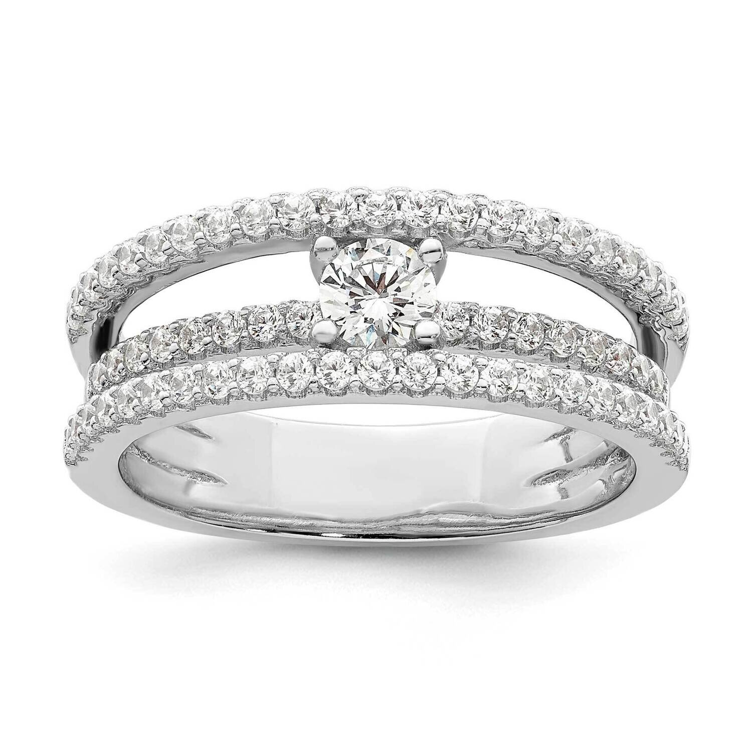 CZ Diamond 3 Row Ring Sterling Silver Rhodium-Plated QR7243, MPN: QR7243,