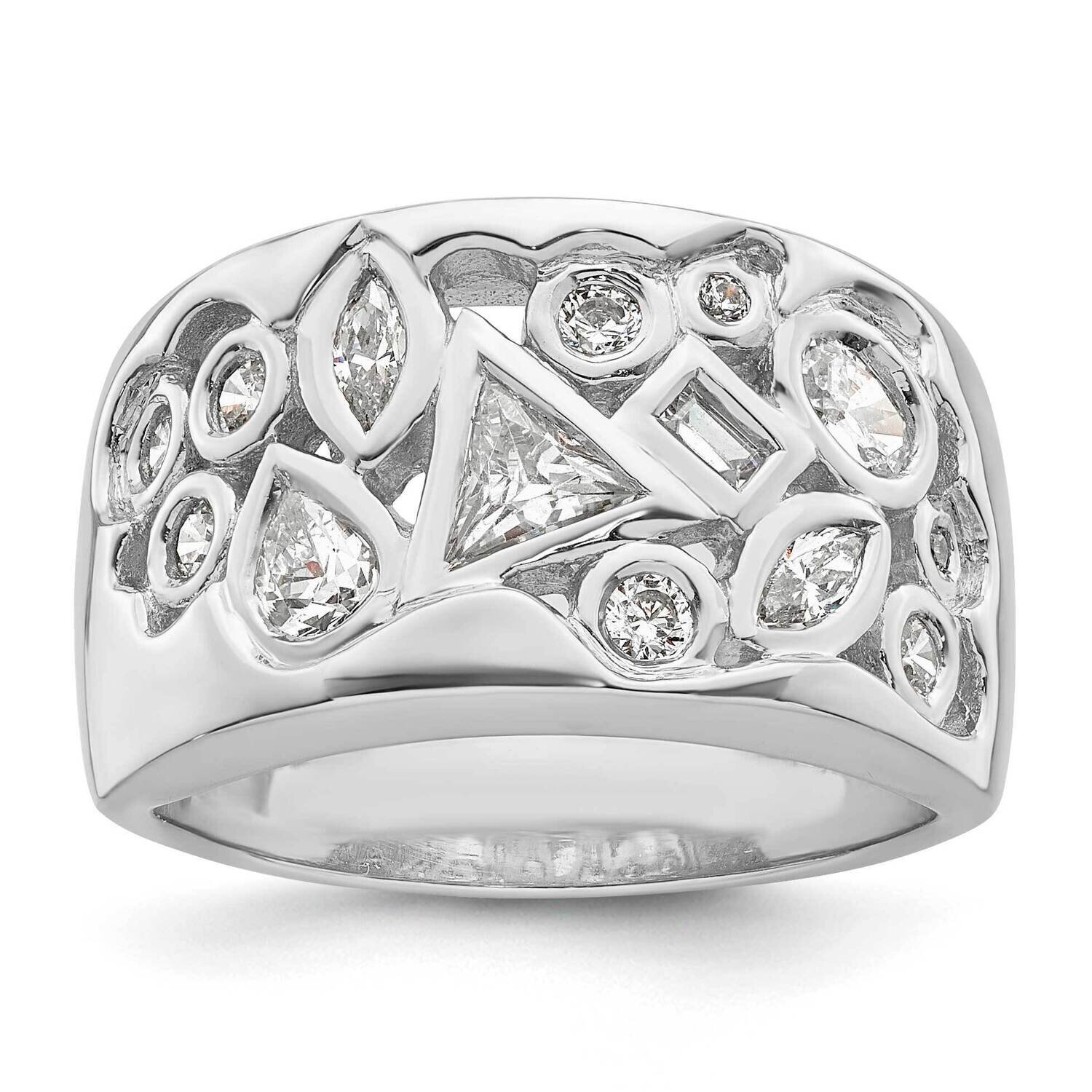 Multi-Shaped CZ Diamond Ring Sterling Silver Rhodium-Plated QR7250, MPN: QR7250,
