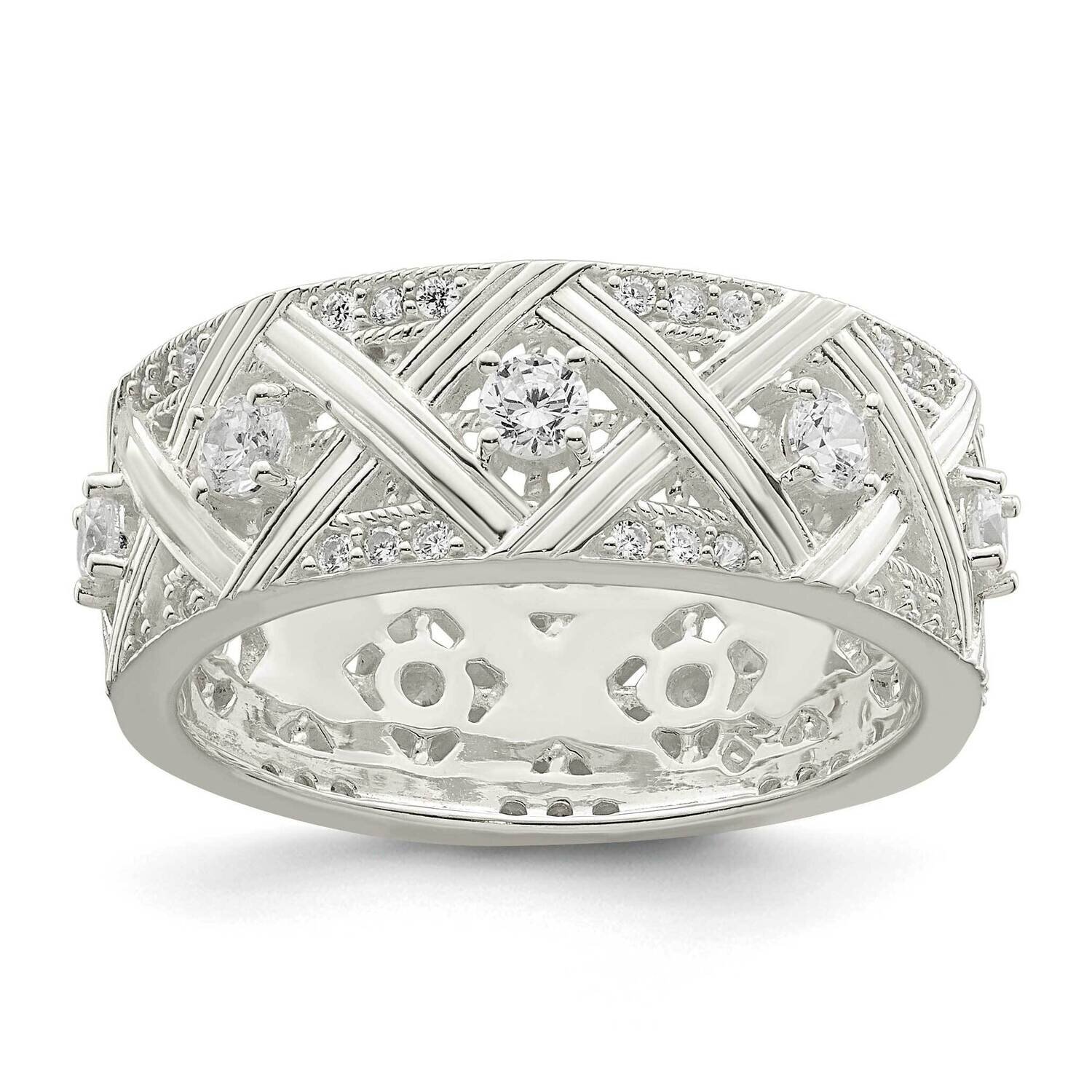 Criss Cross Ring Sterling Silver Cz Diamond QR7255, MPN: QR7255,
