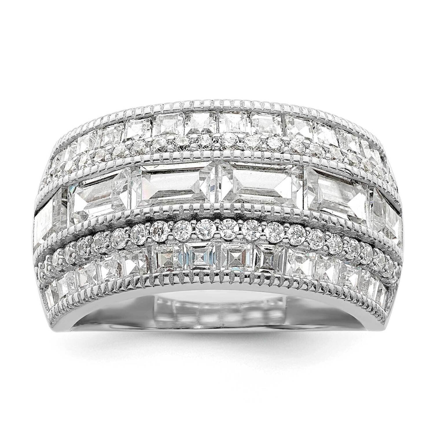 Rhodium-Plated CZ Diamond Ring Sterling Silver Polished QR7257, MPN: QR7257,