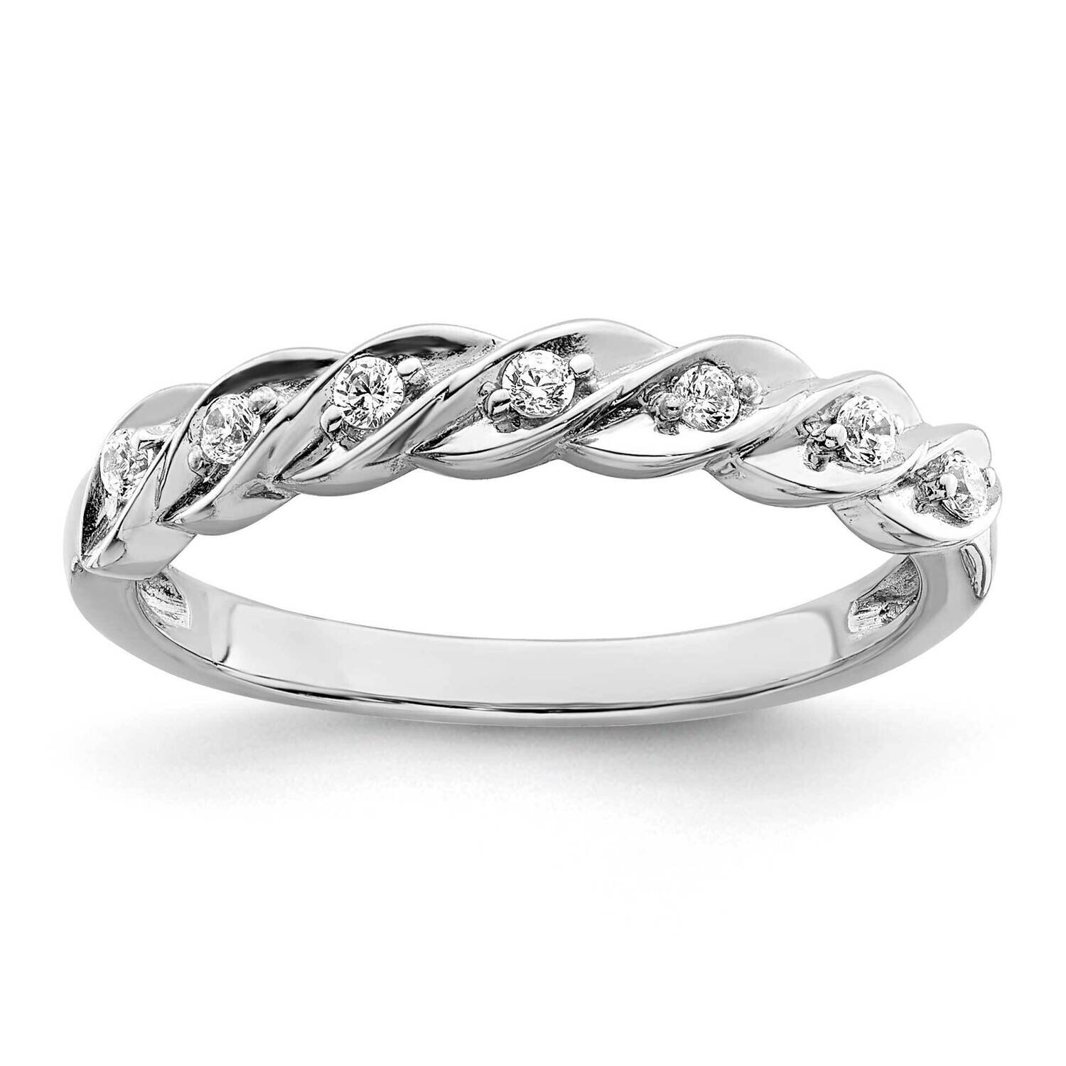 Polished CZ Diamond Twisted Ring Sterling Silver Rhodium-Plated QR7262, MPN: QR7262,