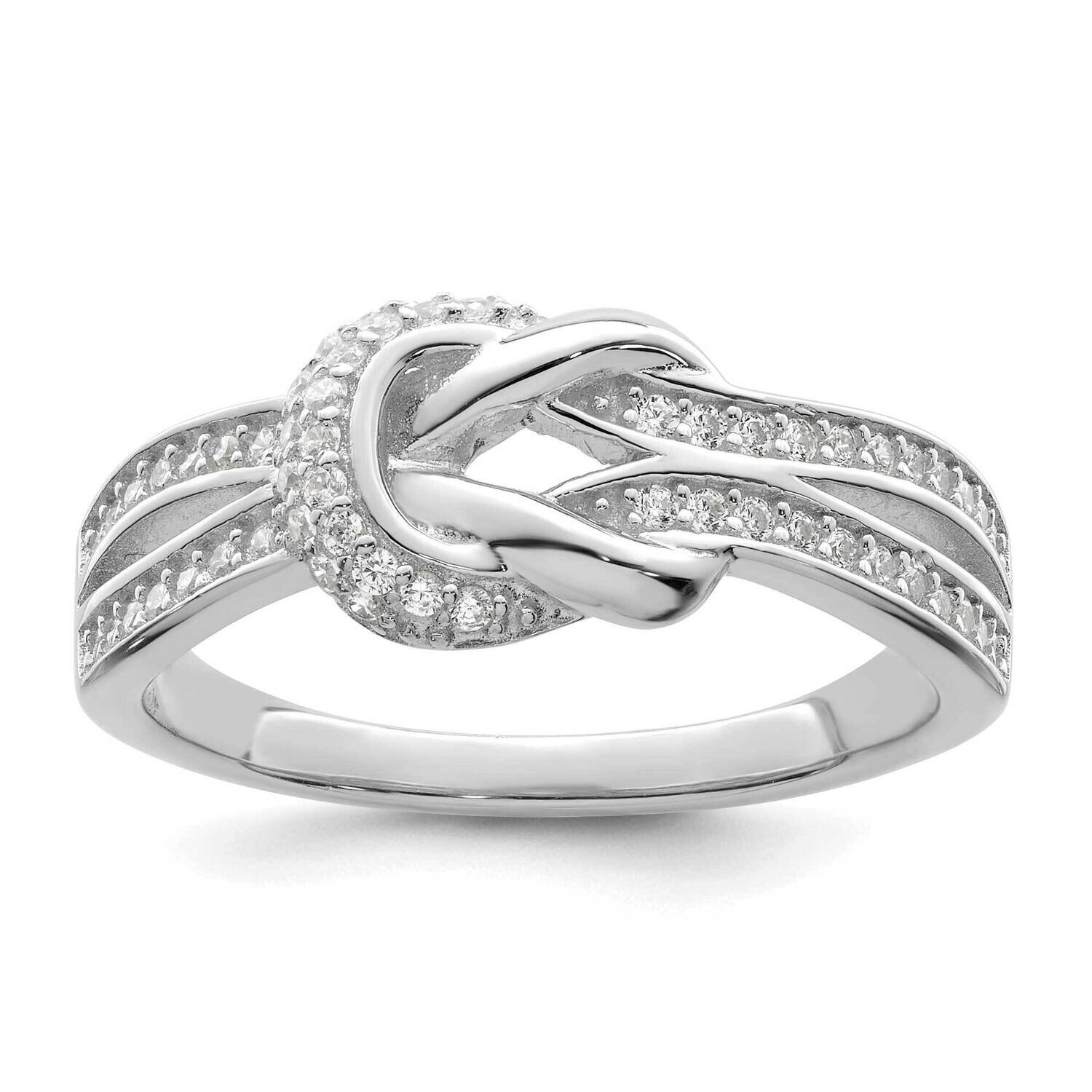 Rhodium-Plated CZ Diamond Knot Ring Sterling Silver Polished QR7270, MPN: QR7270,