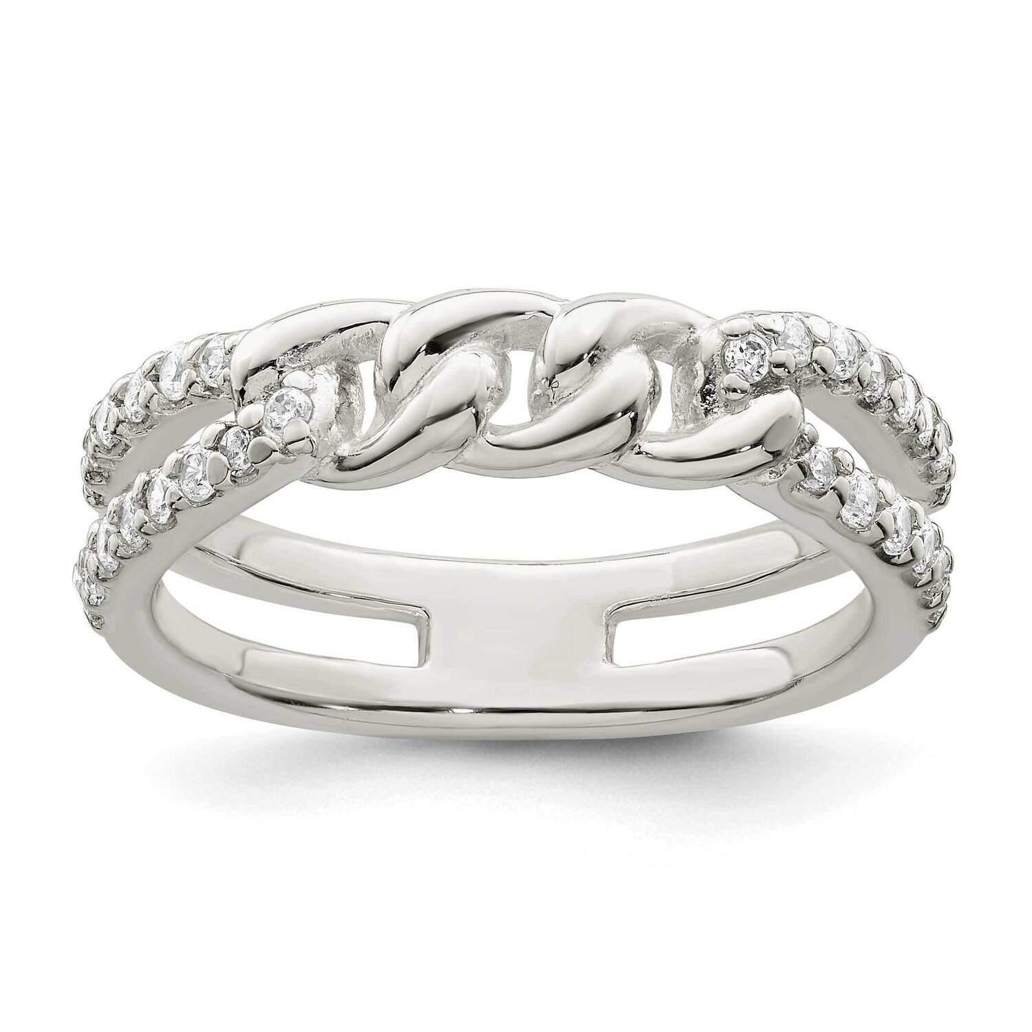 CZ Diamond Chain Detail Ring Sterling Silver Polished QR7274