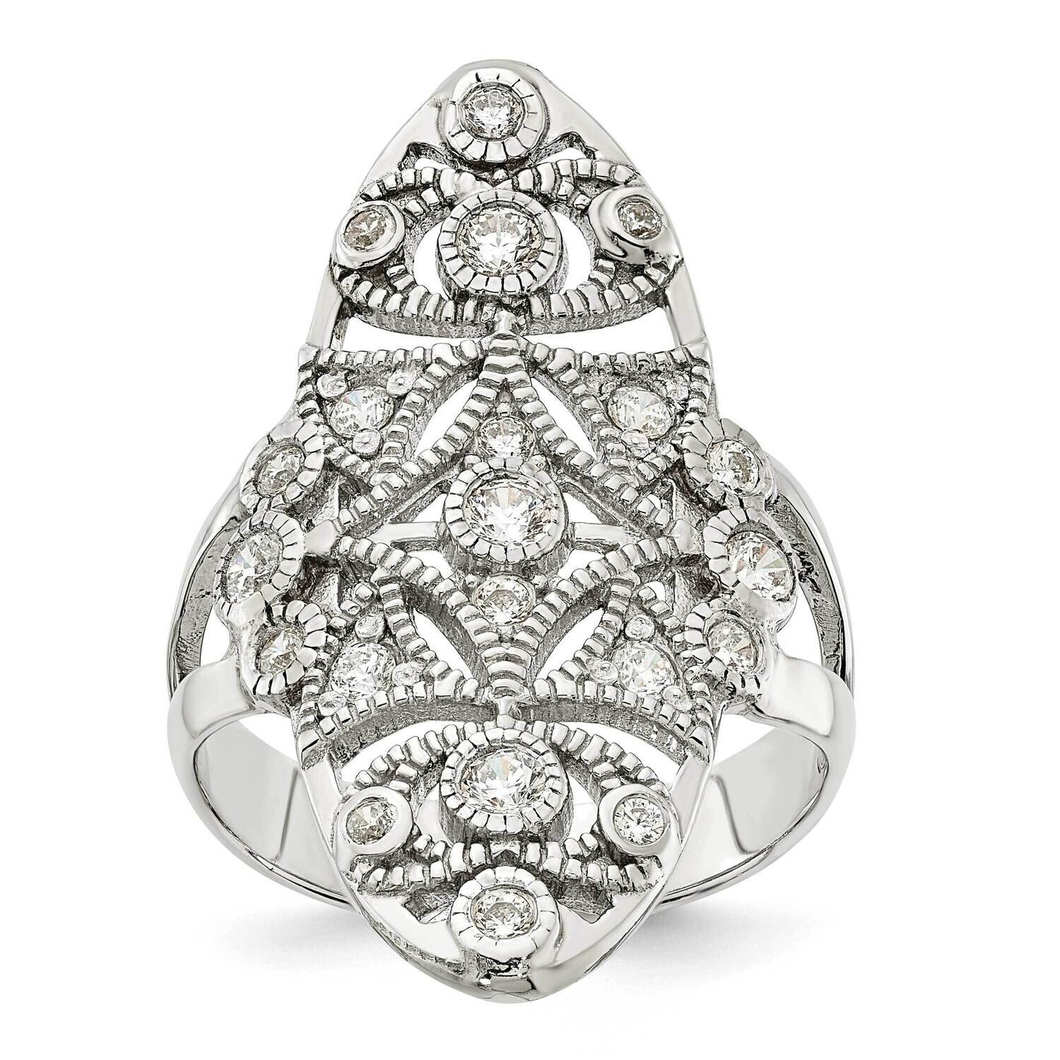 Fancy CZ Diamond Ring Sterling Silver Polished QR7278, MPN: QR7278,