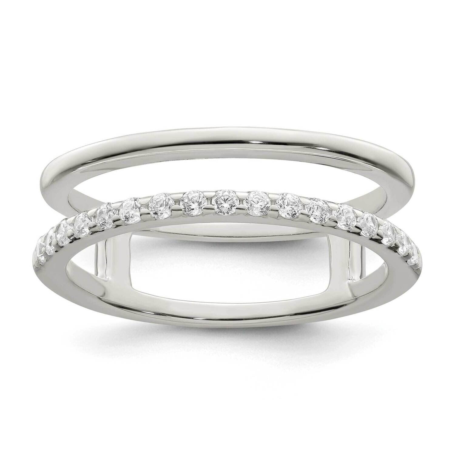 CZ Diamond Double Ring Guard Sterling Silver Polished QR7279, MPN: QR7279,