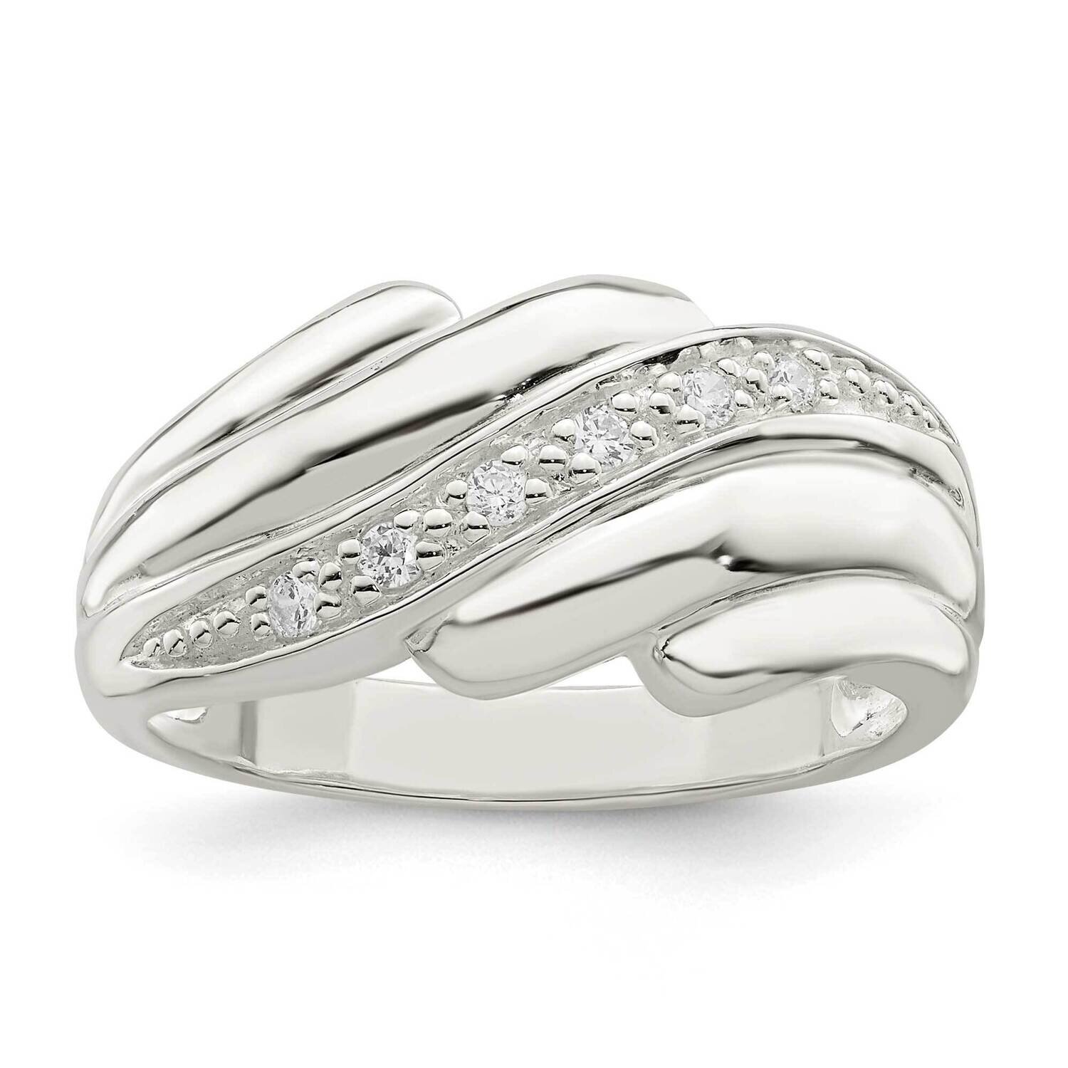 Wave Ring Sterling Silver Cz Diamond QR7283, MPN: QR7283,