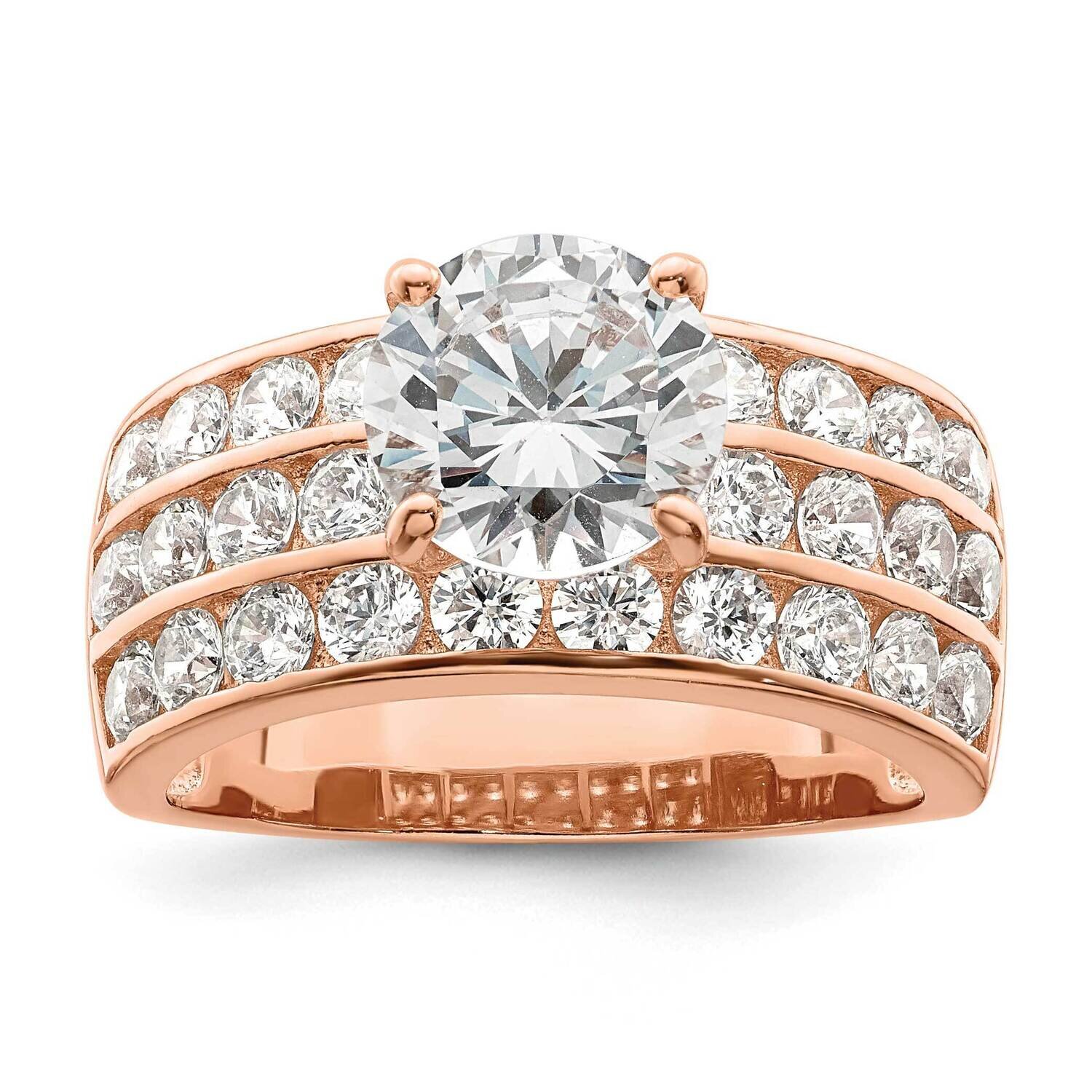 Rose-Tone 3 Row CZ Diamond Ring Sterling Silver Polished QR7284, MPN: QR7284,