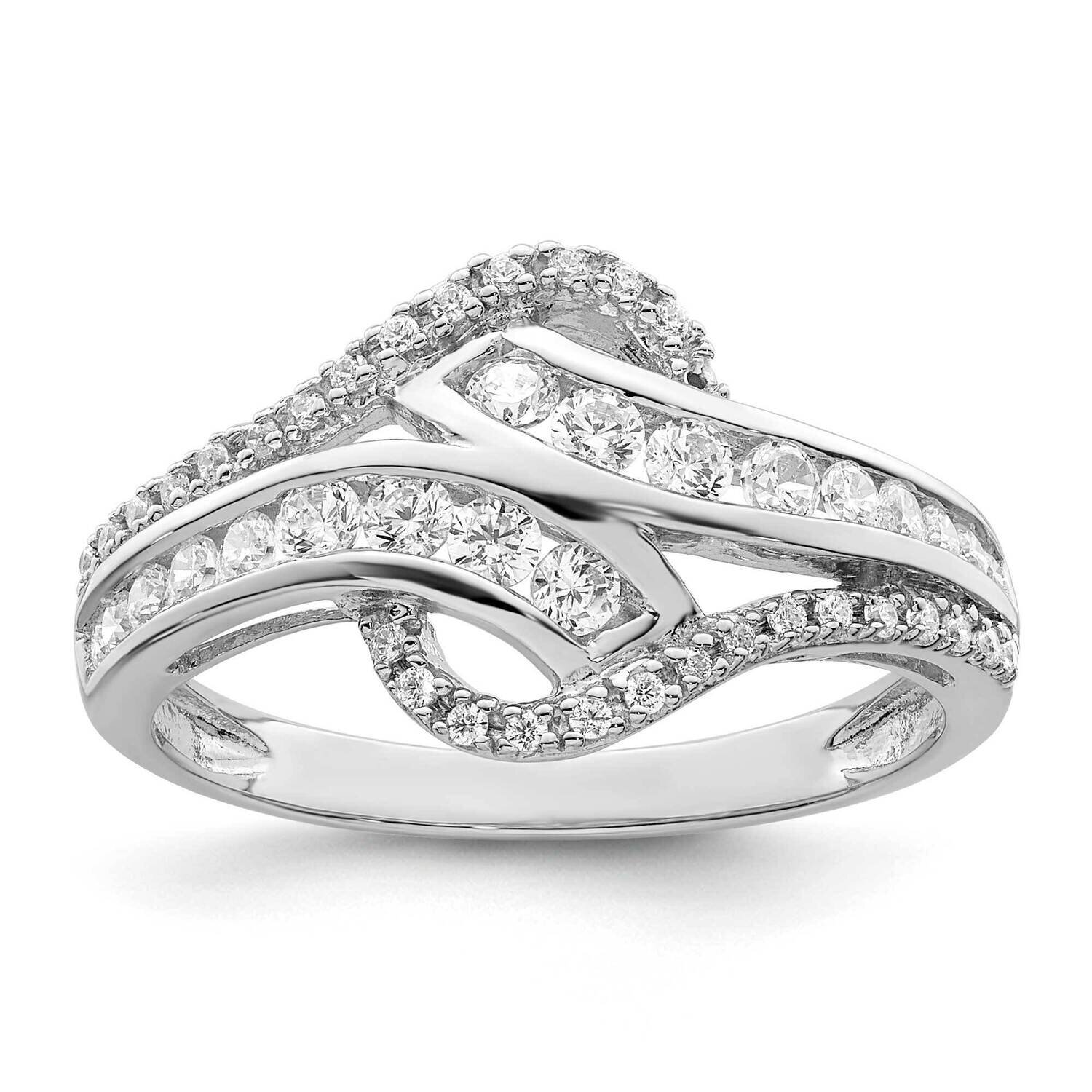 Twist CZ Diamond Ring Sterling Silver Rhodium-Plated QR7286, MPN: QR7286,