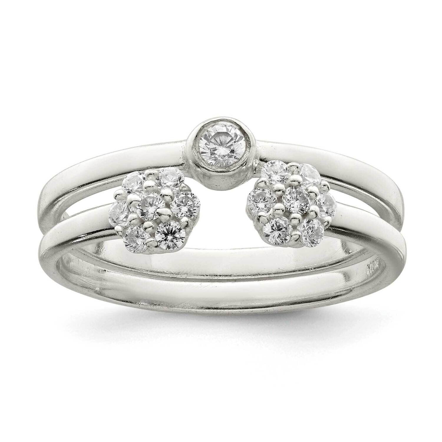 Bezel CZ Diamond and Floral Ring Set Sterling Silver QR7294, MPN: QR7294,
