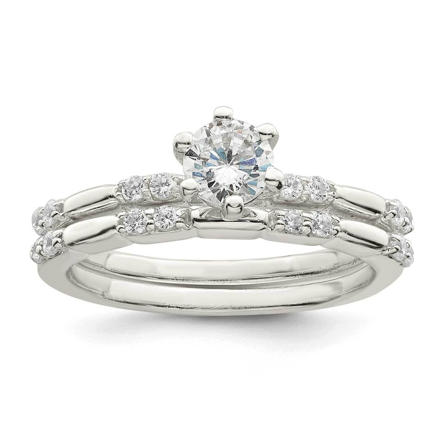 CZ Diamond Wedding Ring Set Sterling Silver Polished QR7295, MPN: QR7295,