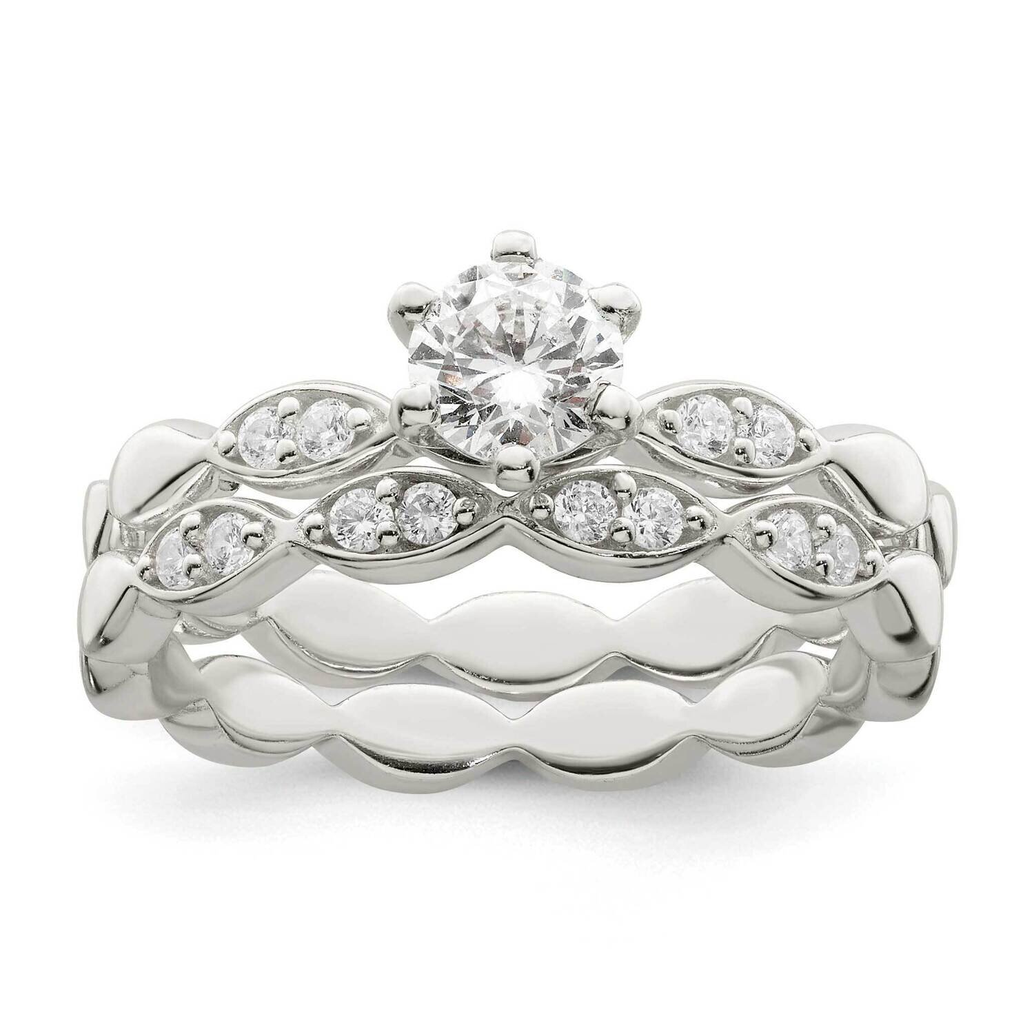 CZ Diamond Wedding Ring Set Sterling Silver Polished QR7296, MPN: QR7296,