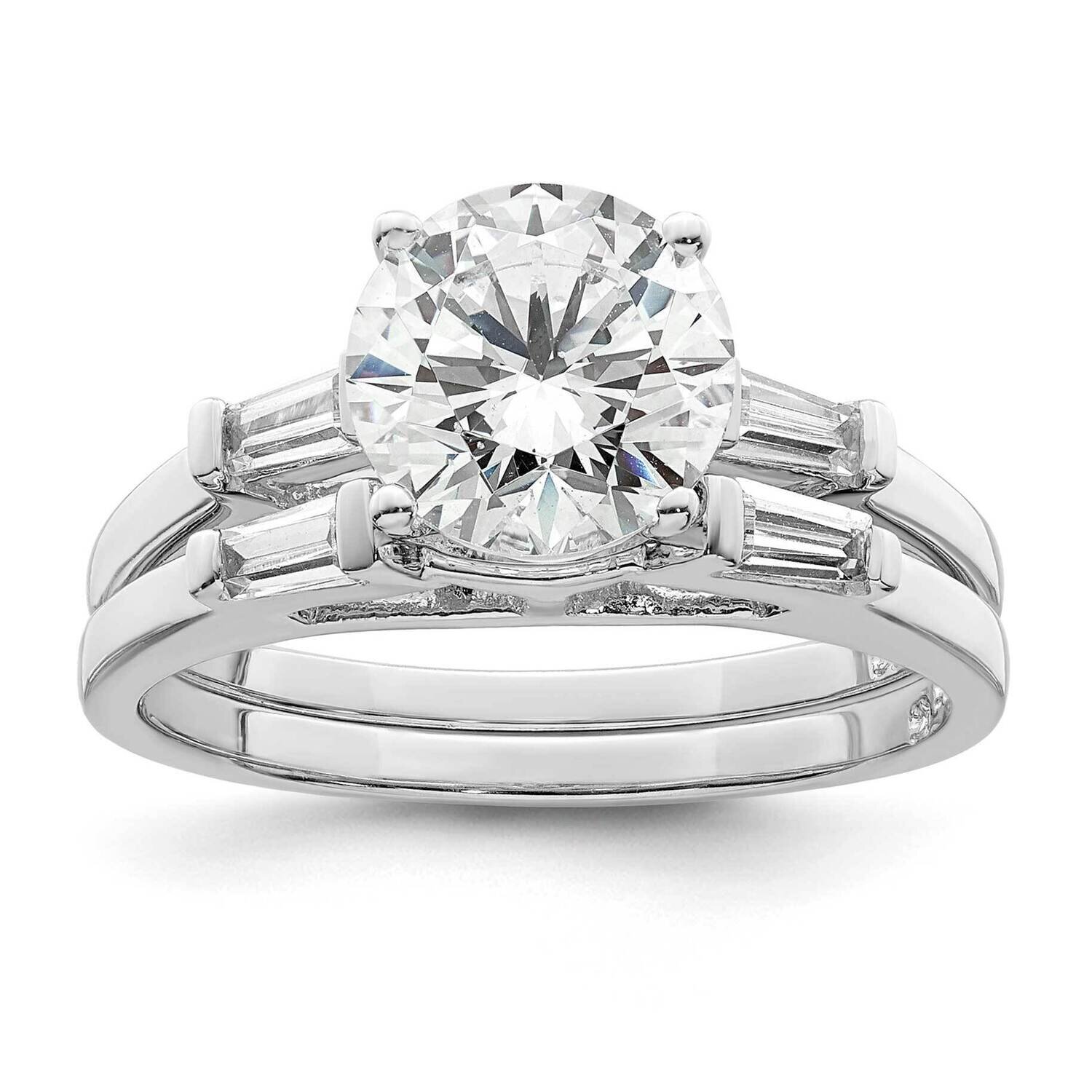 CZ Diamond Two Piece Wedding Set Rings Sterling Silver Rhodium-Plated QR7298, MPN: QR7298,