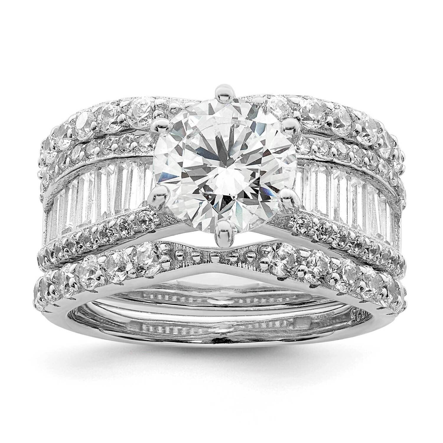 Rhodium-Plated CZ Diamond Trio 3 Ring Set Sterling Silver Polished QR7301, MPN: QR7301,