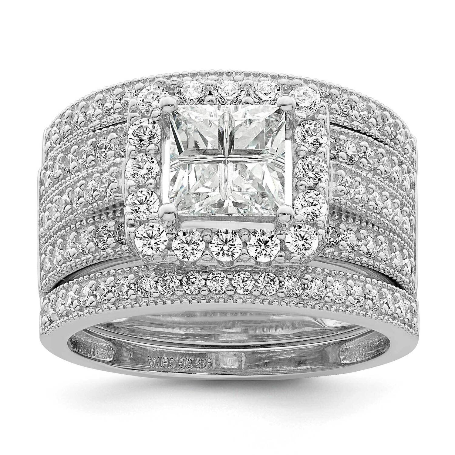 CZ Diamond 3 Piece Bridal Ring Set Sterling Silver Rhodium-Plated QR7305, MPN: QR7305,