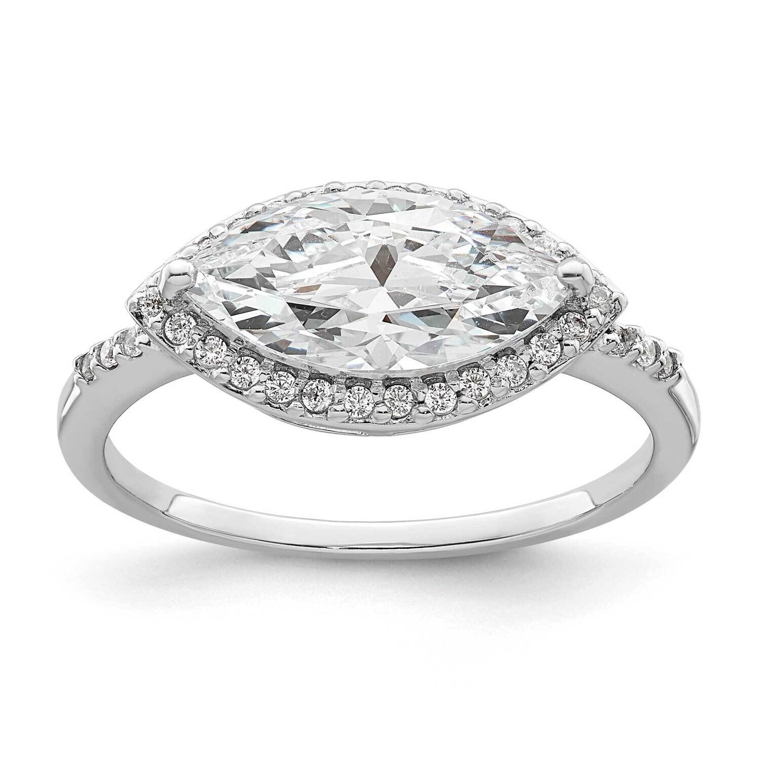 Marquise Halo CZ Diamond Ring Sterling Silver Rhodium-Plated QR7311, MPN: QR7311,