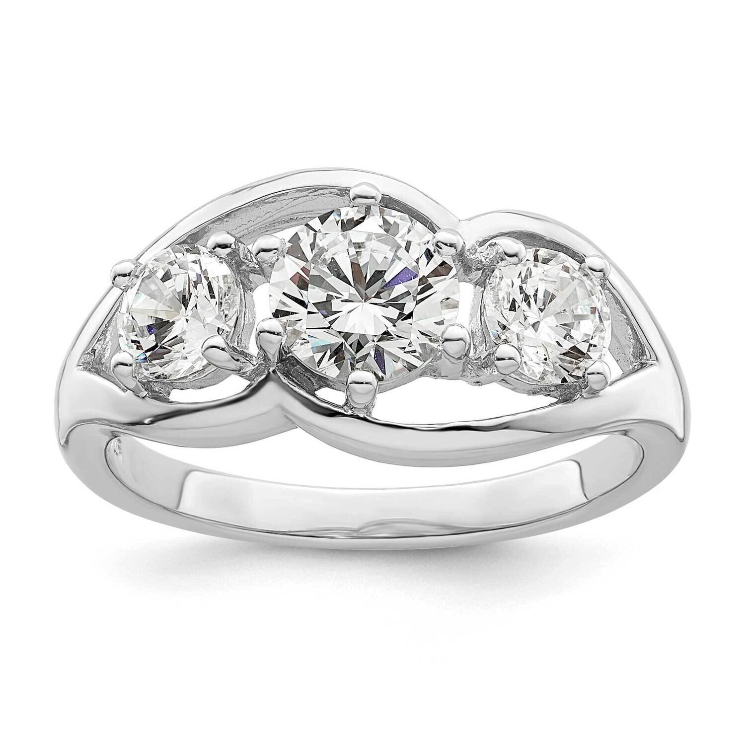 Three Stone Twist CZ Diamond Ring Sterling Silver Rhodium-Plated QR7314, MPN: QR7314,