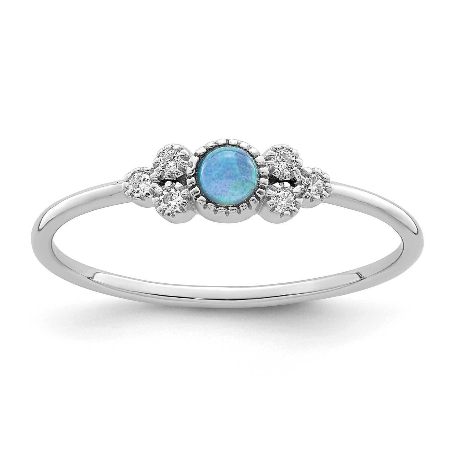 Lab Created Blue Opal Ring Sterling Silver Rhodium-Plated Polished QR7323, MPN: QR7323,