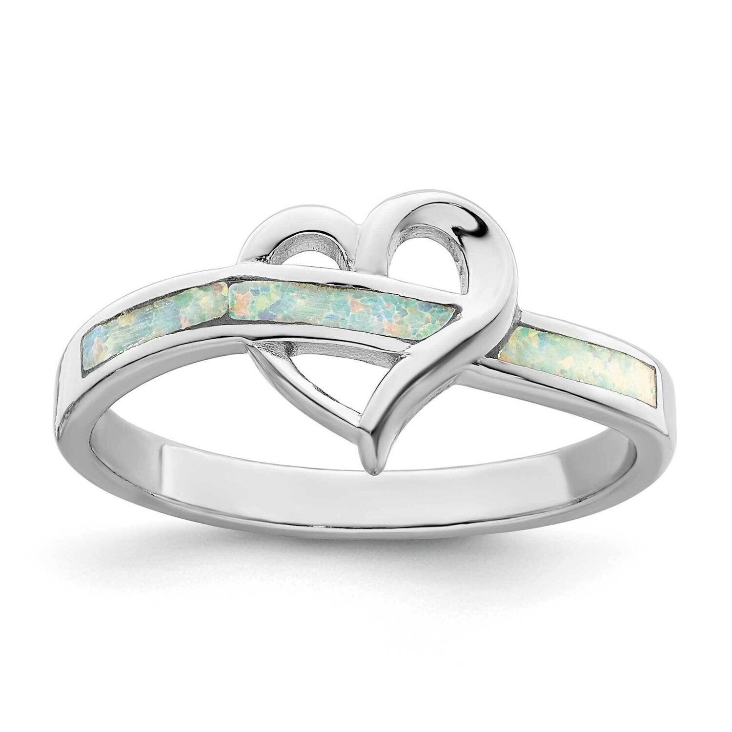 White Created Opal Inlay Heart Ring Sterling Silver Rhodium-Plated QR7334, MPN: QR7334,