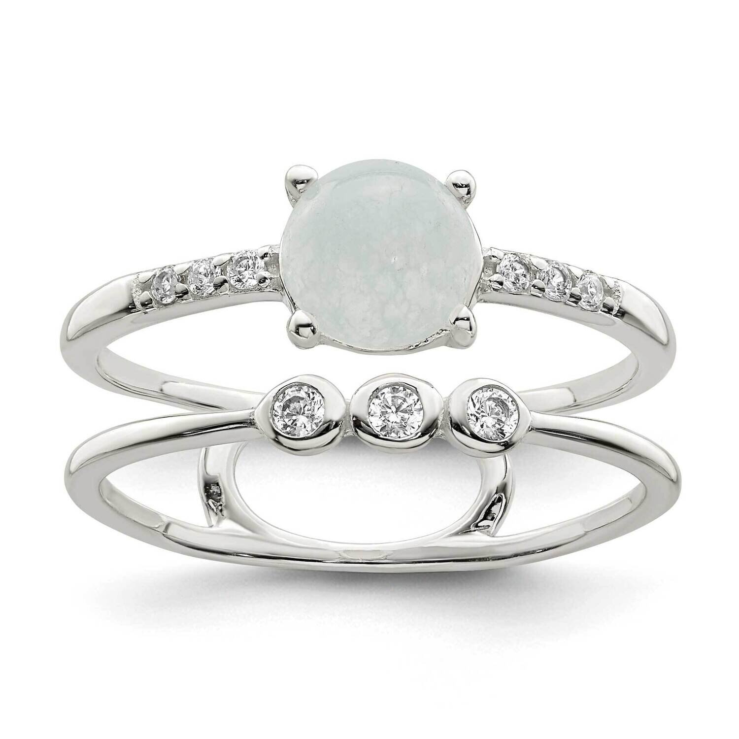 CZ Diamond and Light Blue Quartzite Double Ring Sterling Silver Polished QR7336