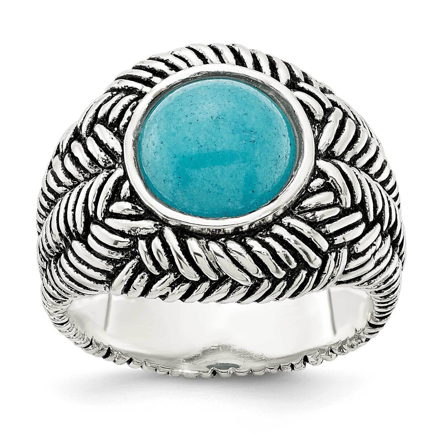 Oxidized Imitation Turquoise Ring Sterling Silver QR7340, MPN: QR7340,