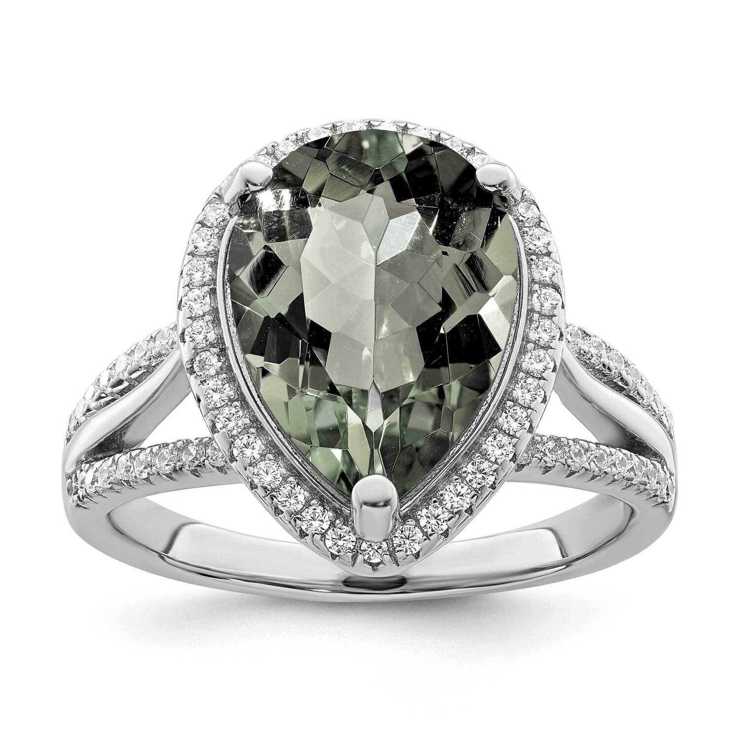 CZ Diamond &amp; Black Swarovski Crystal Ring Sterling Silver Rhodium-Plated Polished QR7344, MPN: QR73…