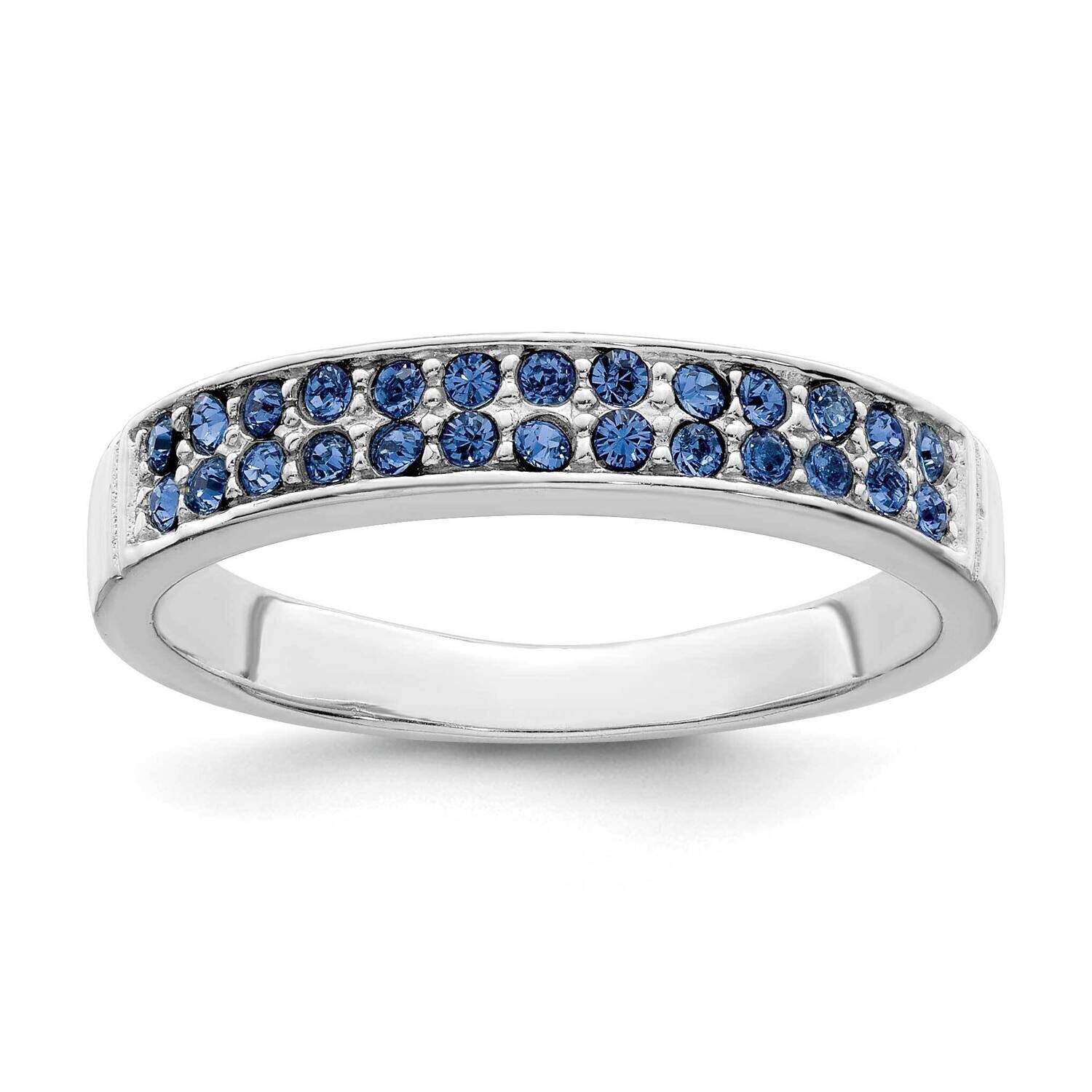 Blue Crystal Ring Sterling Silver Rhodium-Plated Polished QR7352