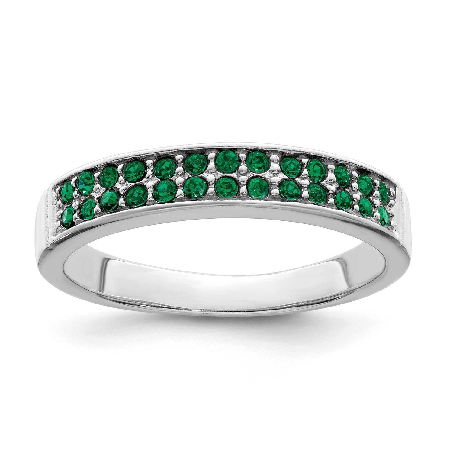 Green Crystal Ring Sterling Silver Rhodium-Plated Polished QR7353, MPN: QR7353,