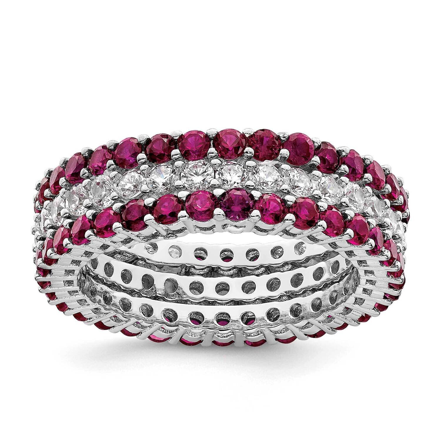 Pink &amp; White CZ Diamond 3 Ring Set Sterling Silver Rhodium-Plated Polished QR7361, MPN: QR7361,