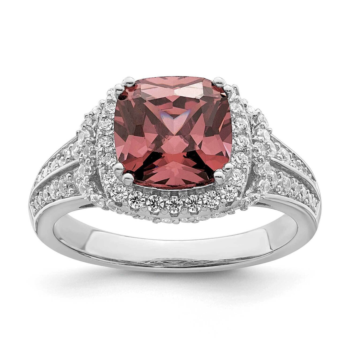 Smoky Pink &amp; White CZ Diamond Ring Sterling Silver Rhodium-Plated QR7363, MPN: QR7363,