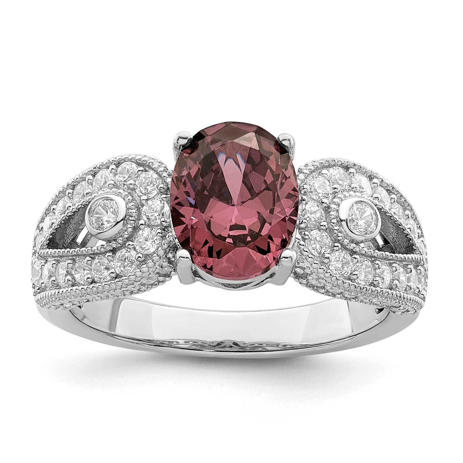 Smoky Pink &amp; White CZ Diamond Ring Sterling Silver Rhodium-Plated QR7364, MPN: QR7364,