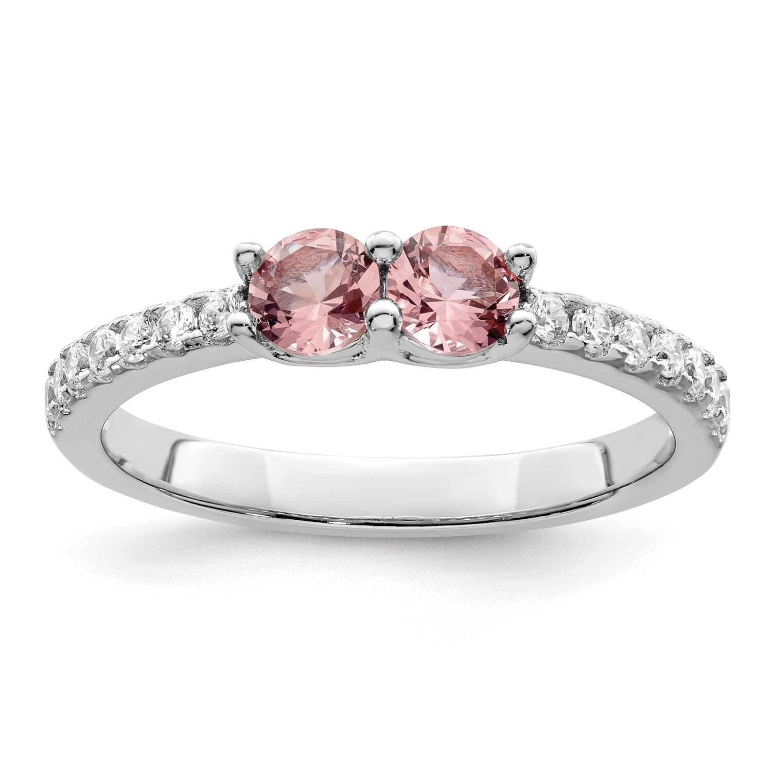 Pink CZ Diamond Ring Sterling Silver Rhodium-Plated QR7372