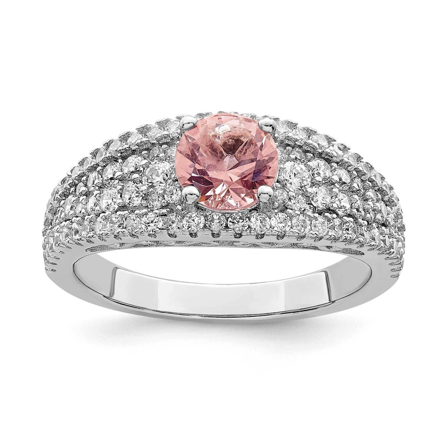 CZ Diamond and Pink Glass Fancy Ring Sterling Silver Rhodium-Plated QR7373, MPN: QR7373,