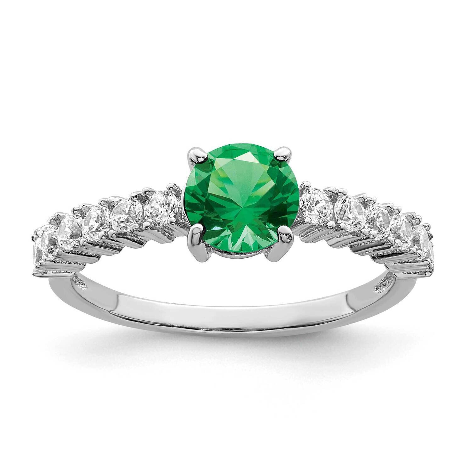 Rhodium-Plated Green and Clear CZ Diamond Ring Sterling Silver Polished QR7385, MPN: QR7385,