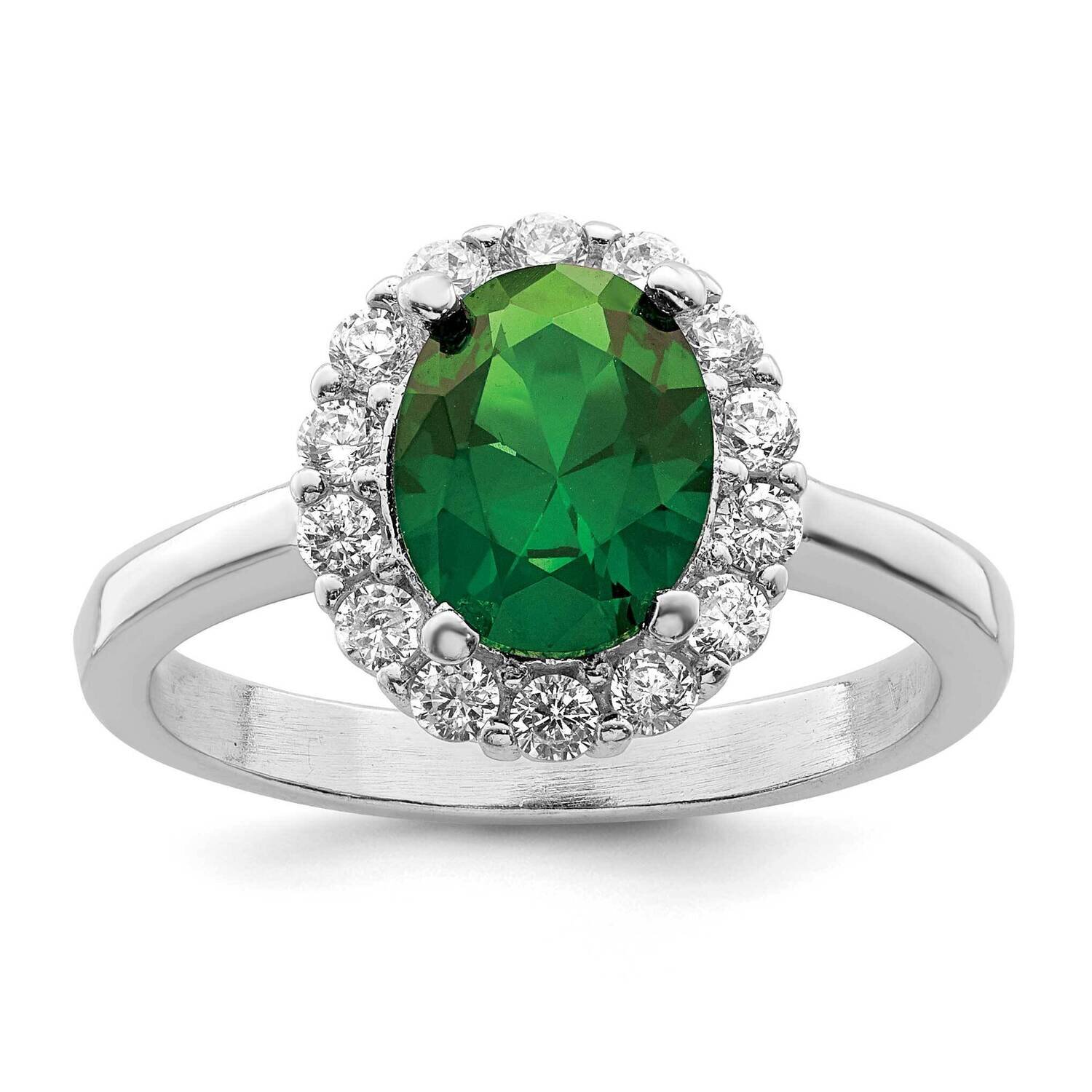 Rhodium-Plated Green and Clear CZ Diamond Ring Sterling Silver Polished QR7386, MPN: QR7386,