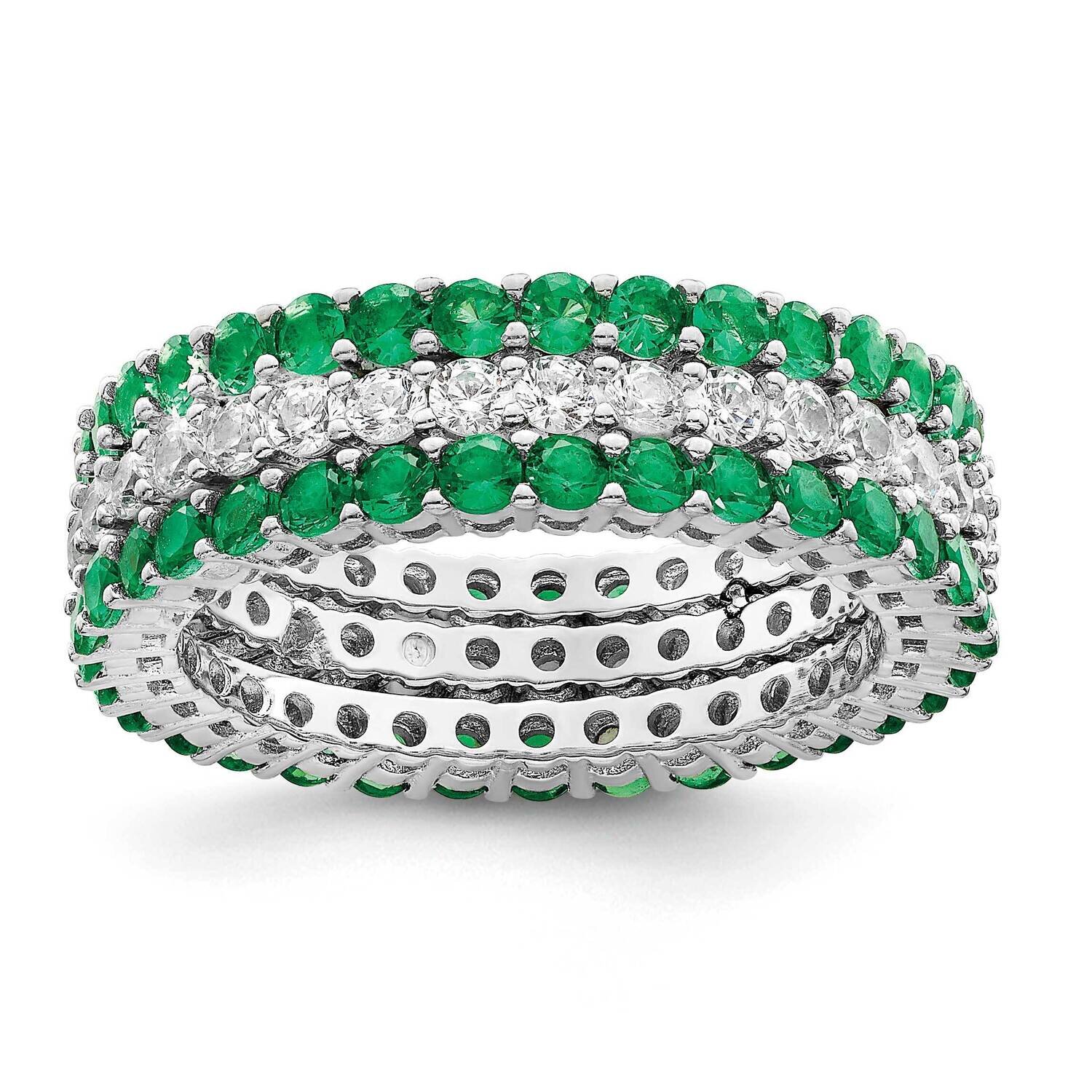 Green &amp; White CZ Diamond 3 Ring Set Sterling Silver Rhodium-Plated Polished QR7388, MPN: QR7388,