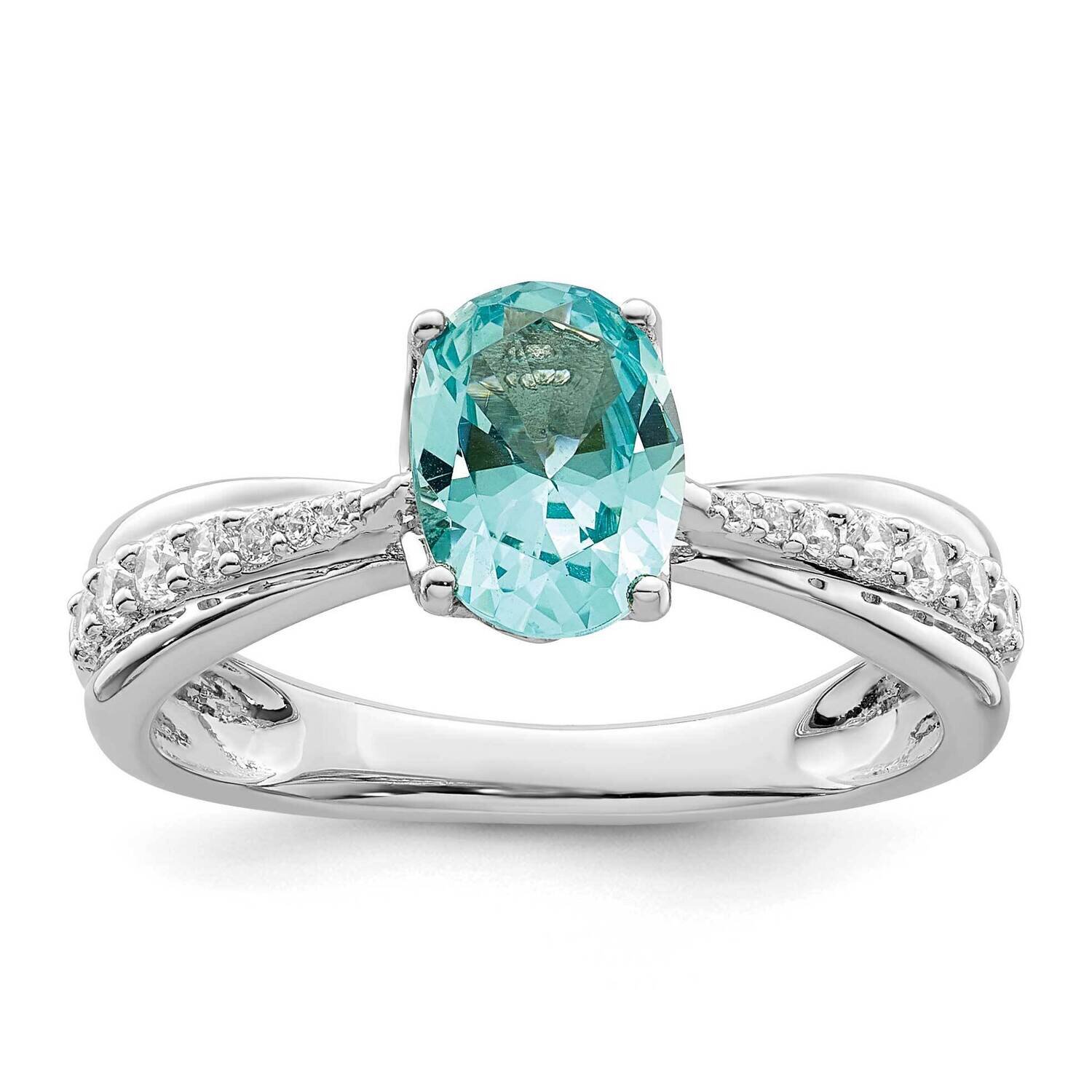 Blue-Green &amp; Clear CZ Diamond Ring Sterling Silver Rhodium-Plated QR7393, MPN: QR7393,