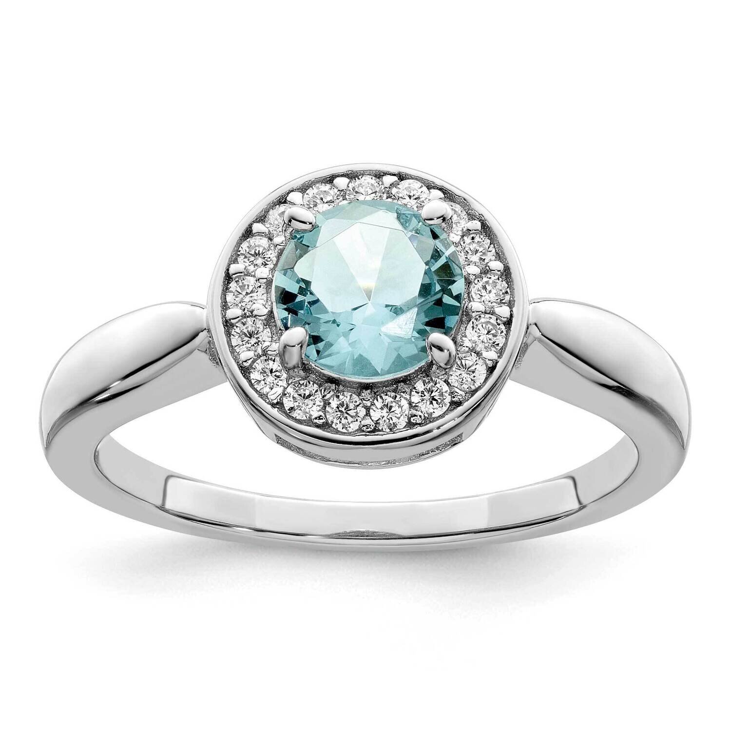 CZ Diamond and Light Blue Glass Stone Ring Sterling Silver Rhodium-Plated QR7394