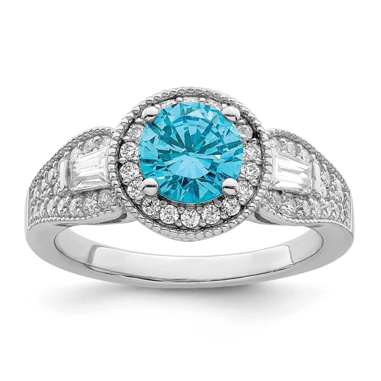 White &amp; Aqua CZ Diamond Ring Sterling Silver Rhodium-Plated QR7395, MPN: QR7395,