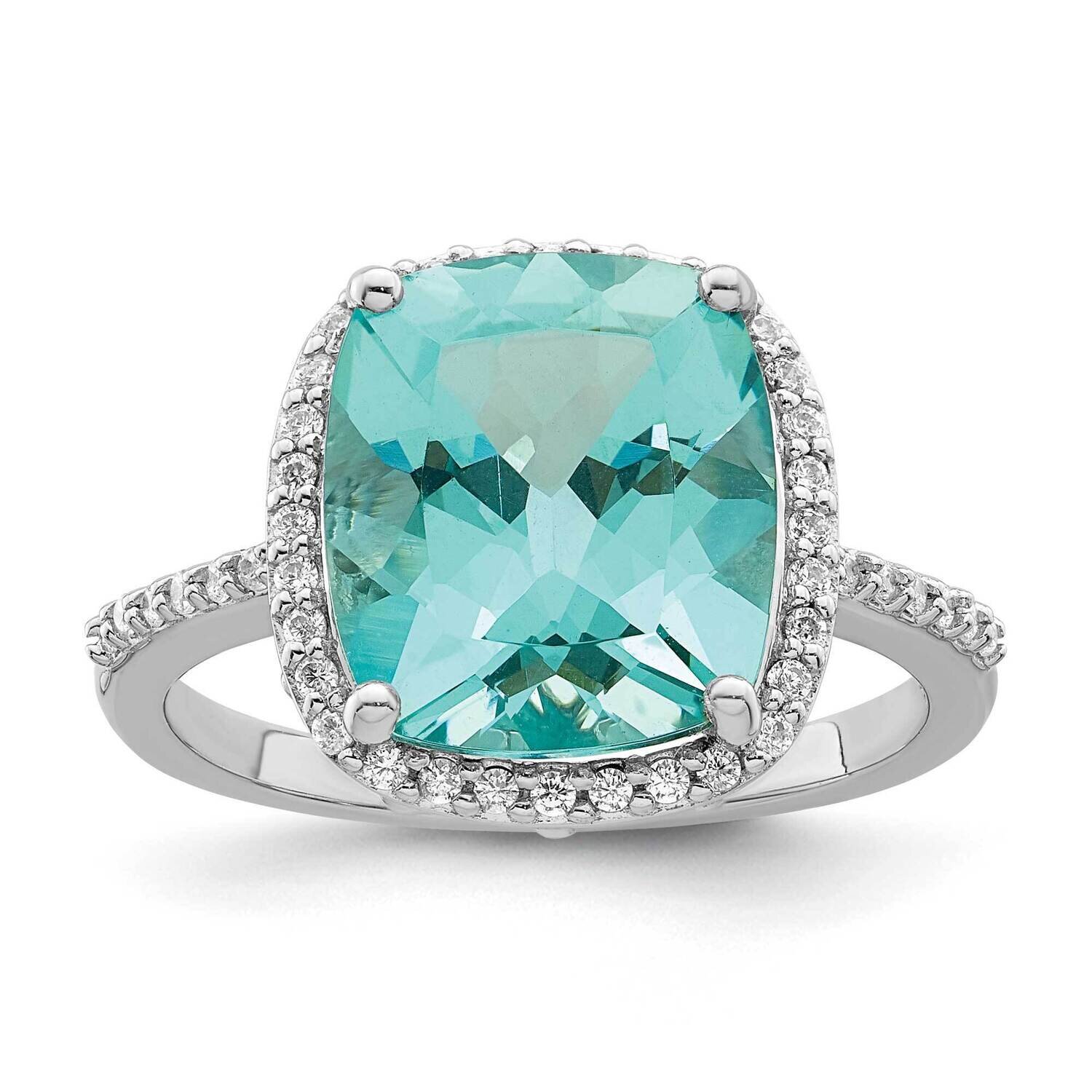 Light Blue Crystal CZ Diamond Halo Ring Sterling Silver Rhodium-Plated QR7401