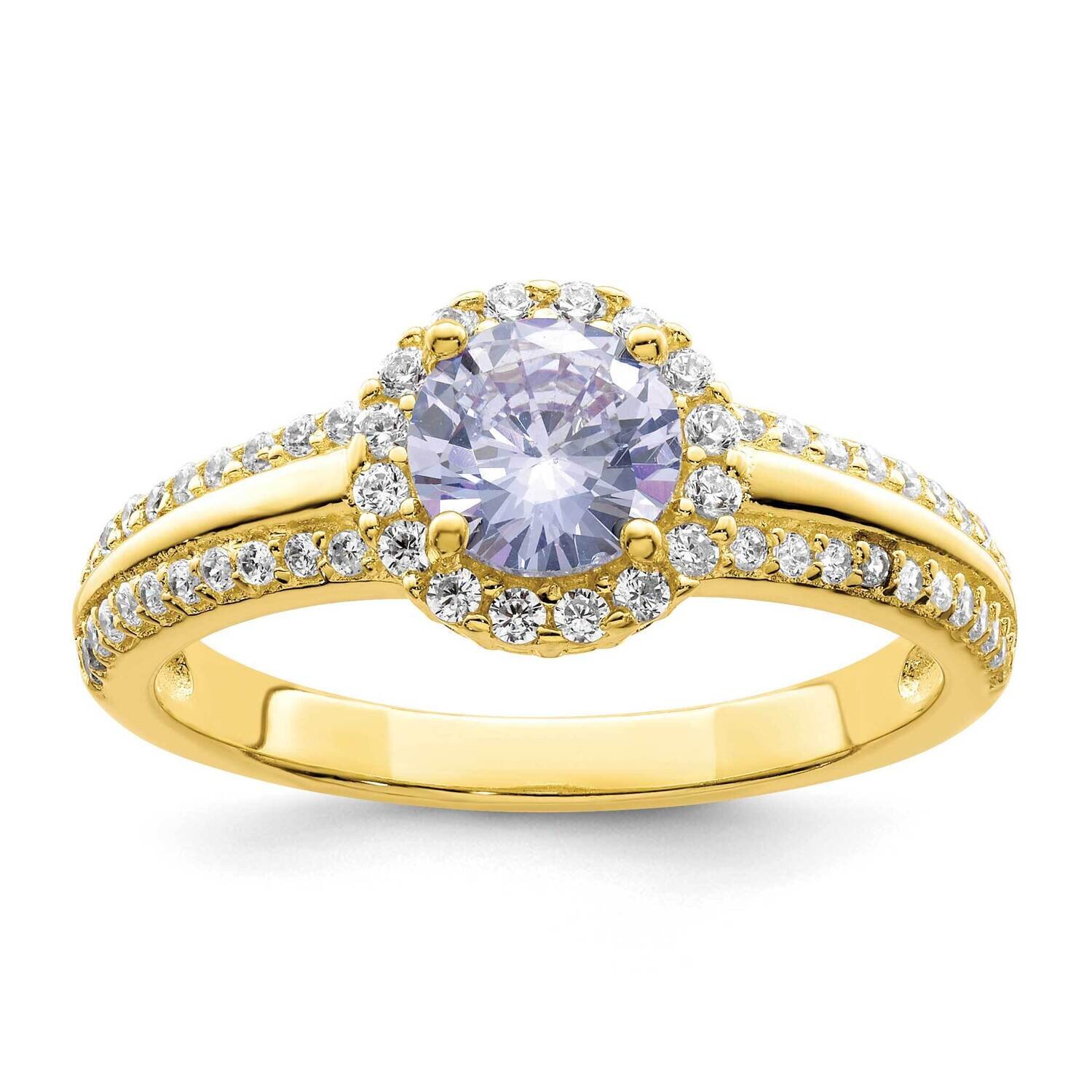 Gold Tone Purple CZ Diamond Ring Sterling Silver QR7402, MPN: QR7402,