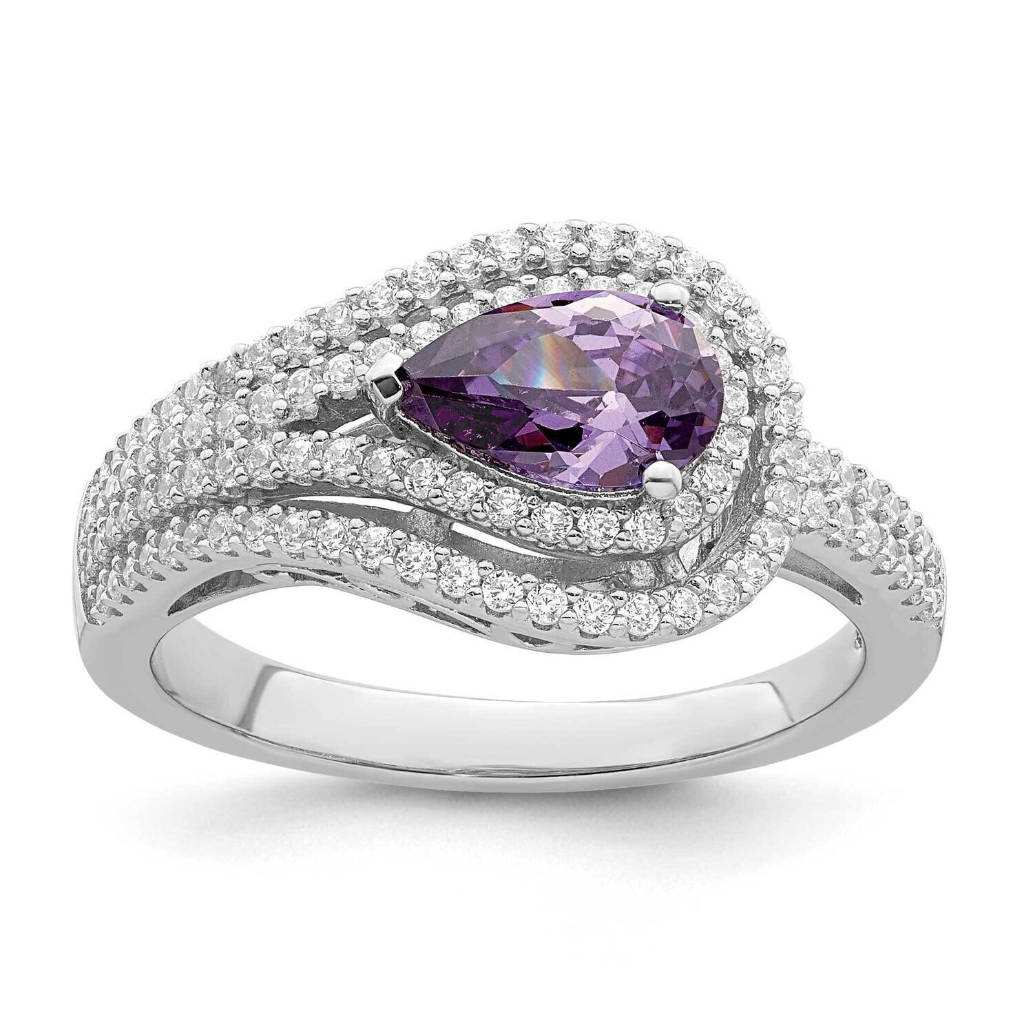 Purple CZ Diamond Ring Sterling Silver Rhodium-Plated QR7403, MPN: QR7403,