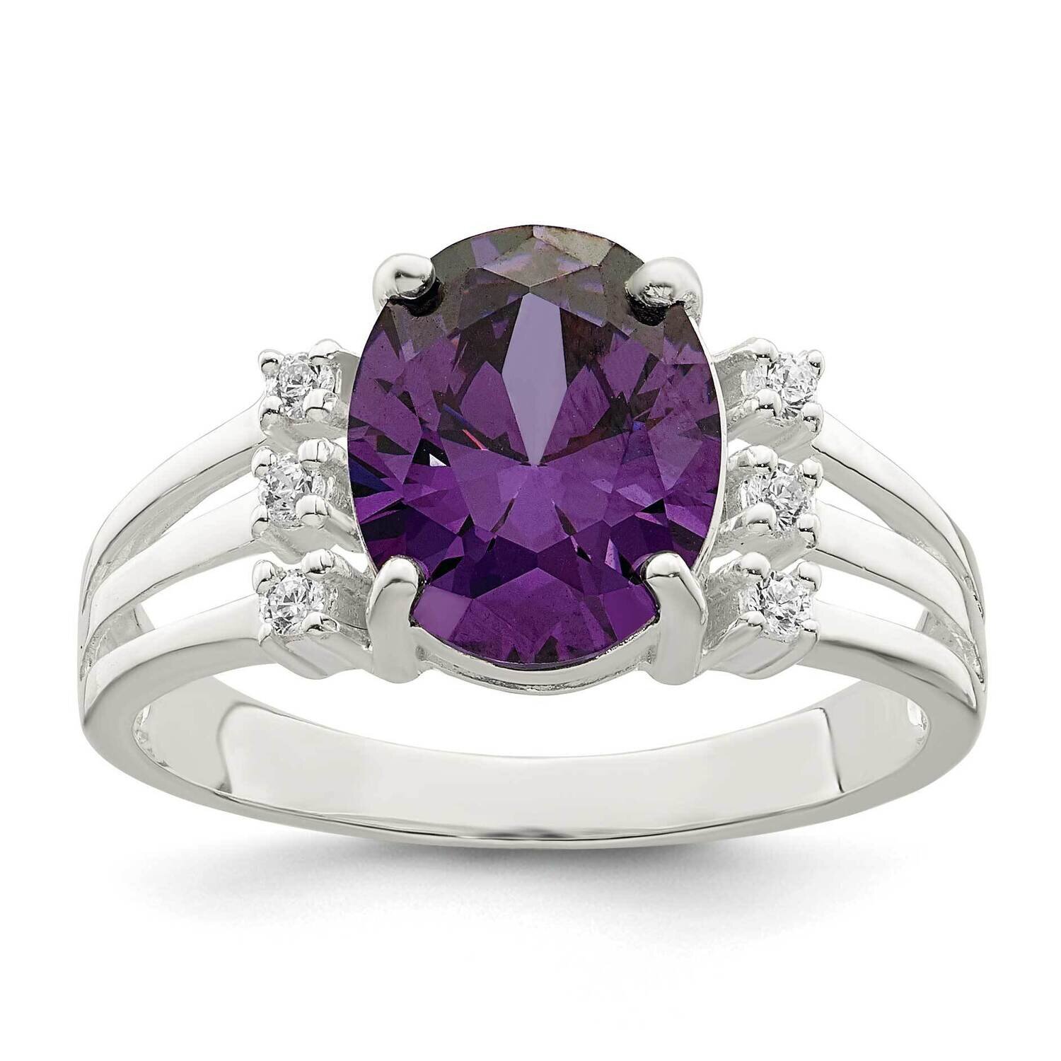 Purple Clear CZ Diamond Ring Sterling Silver QR7404, MPN: QR7404,