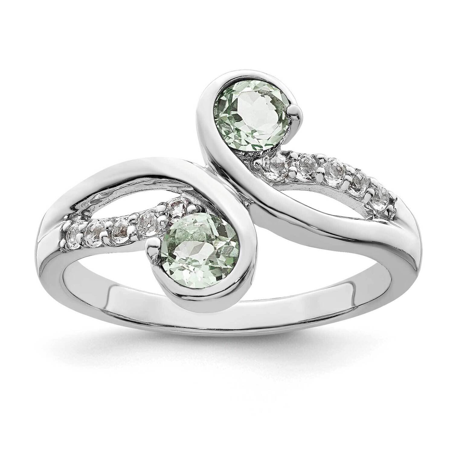 .69T.W. Green Quartz &amp; White Topaz Swirl Ring Sterling Silver Rhodium-Plated QR7413AG, MPN: QR7413A…