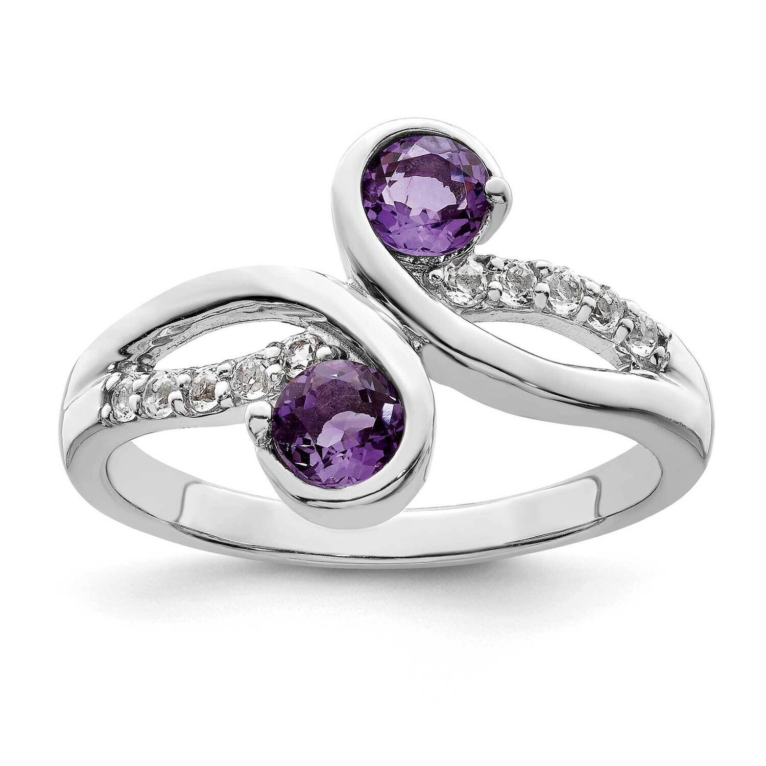 .66T.W. Amethyst &amp; White Topaz Swirl Ring Sterling Silver Rhodium-Plated QR7413AM, MPN: QR7413AM, 1…