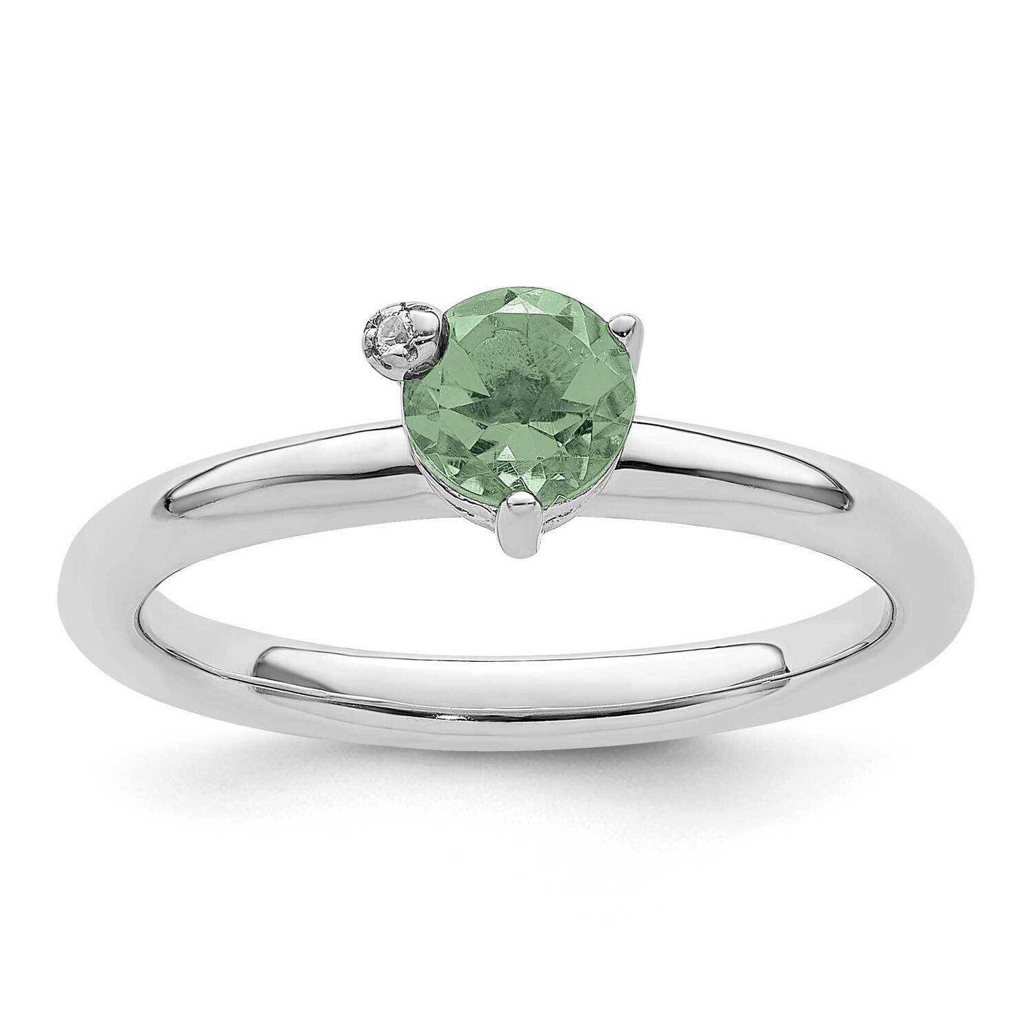 Green Quartz &amp; White Topaz Ring Sterling Silver Rhodium-Plated Polished QR7421AG, MPN: QR7421AG,
