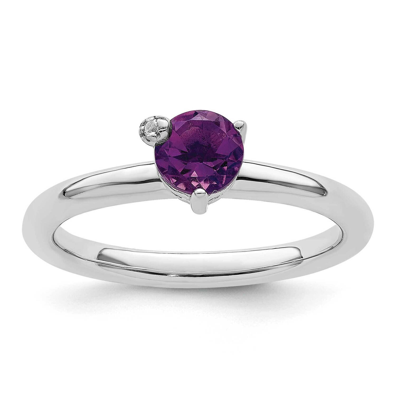 Amethyst &amp; White Topaz Ring Sterling Silver Rhodium-Plated Polished QR7421AM, MPN: QR7421AM,