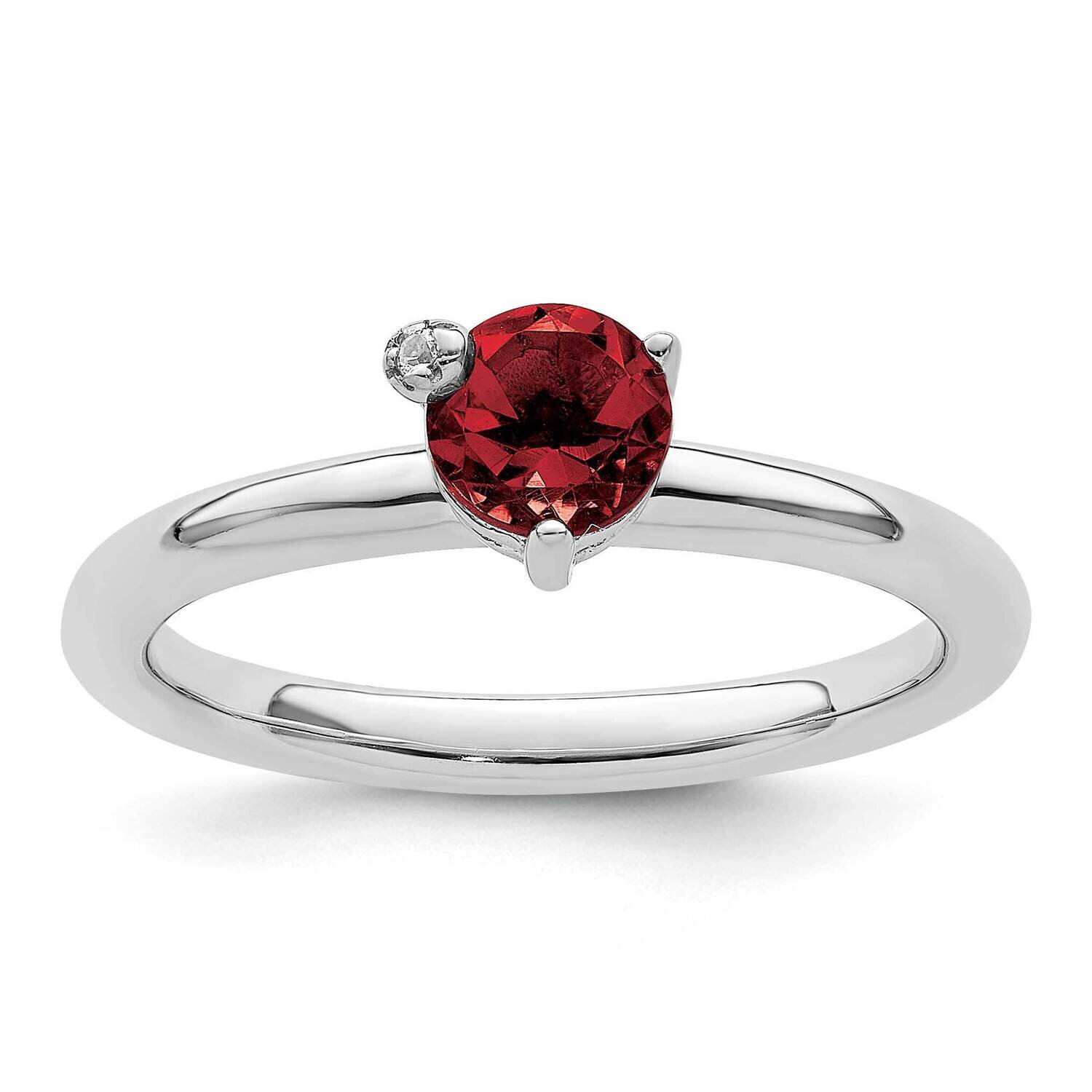 Garnet &amp; White Topaz Ring Sterling Silver Rhodium-Plated Polished QR7421GA, MPN: QR7421GA,