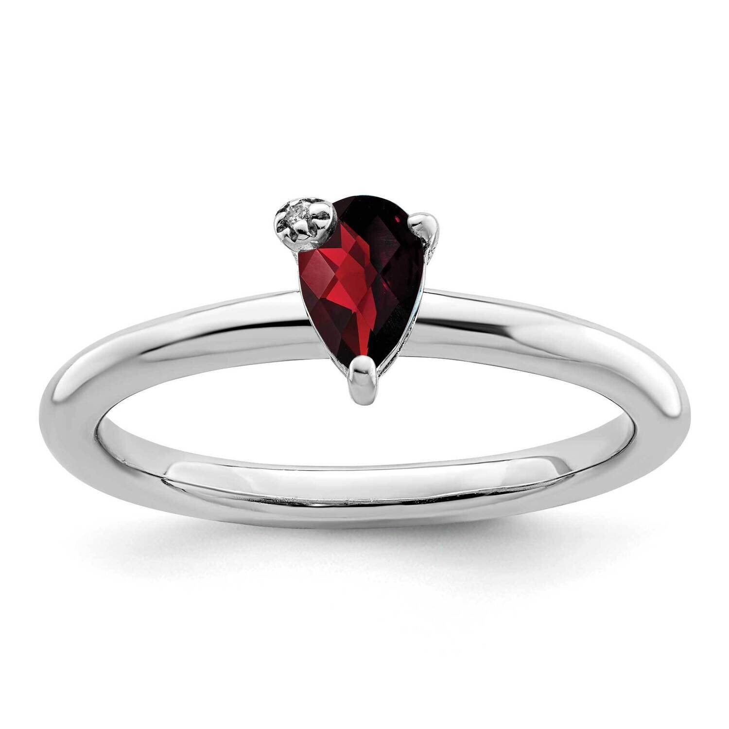 Pear Garnet &amp; White Topaz Ring Sterling Silver Rhodium-Plated Polished QR7422GA, MPN: QR7422GA,